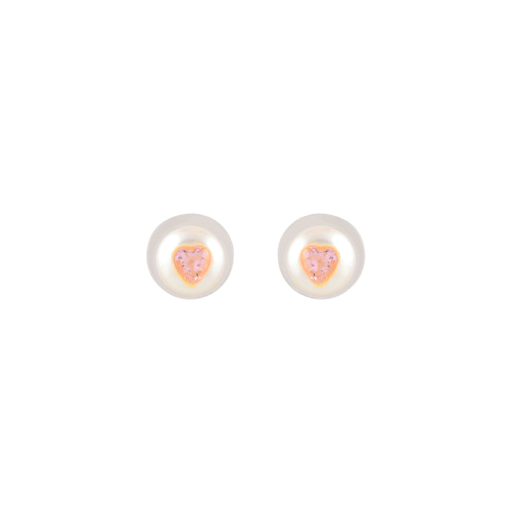 Blush Heart Pearl Studs ( Pink Heart CZ Button Pearl Stud Earrings )