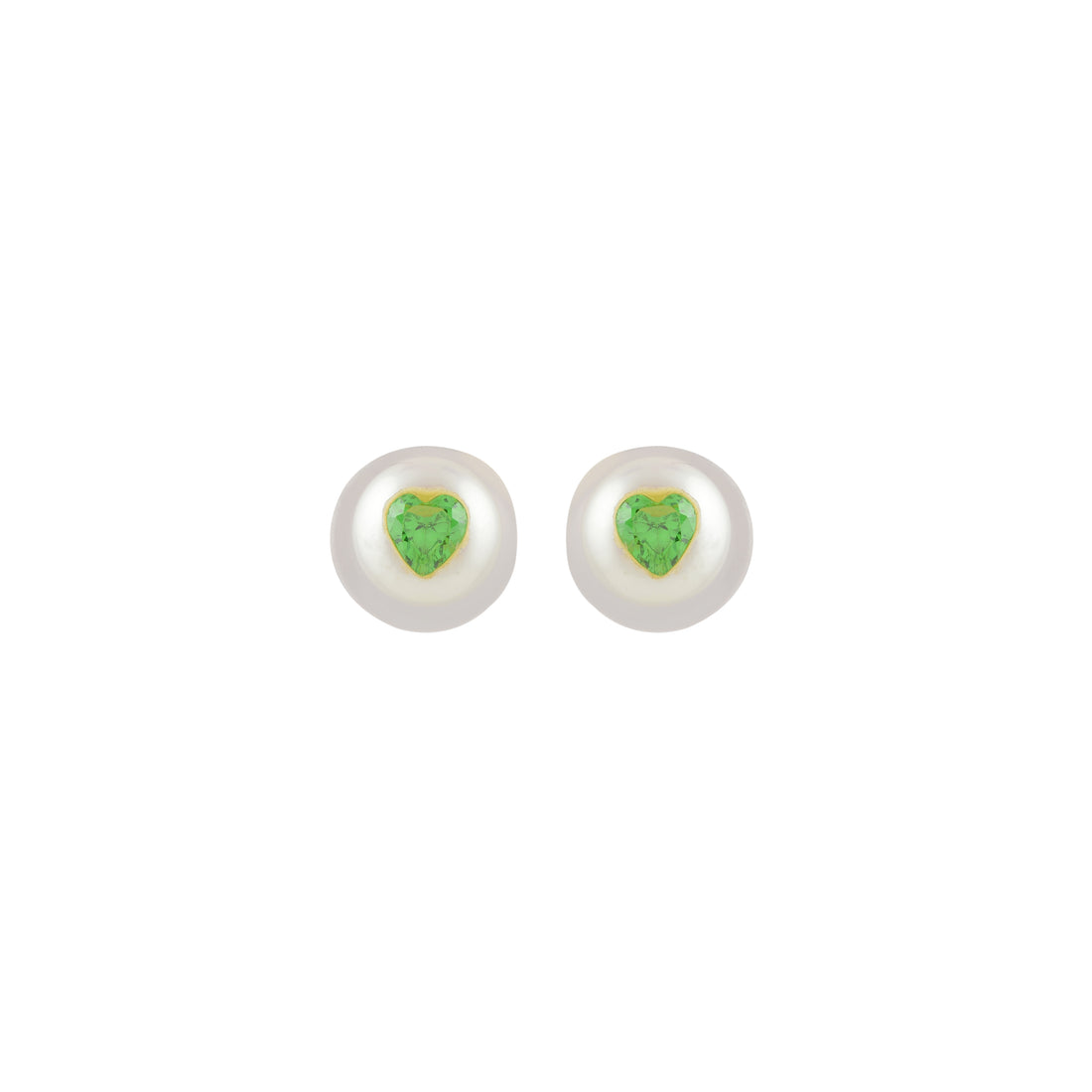 Jade Heart Pearl Studs ( Green Heart CZ Button Pearl Stud Earrings )