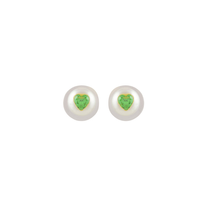 Jade Heart Pearl Studs ( Green Heart CZ Button Pearl Stud Earrings )