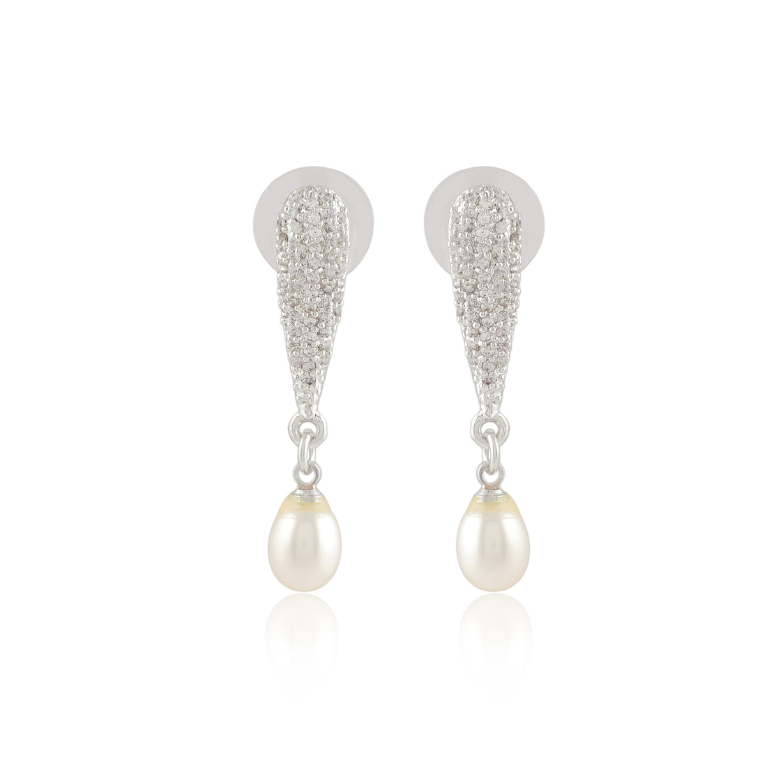 CZ Cascade Pearl Drop Earrings (Freshwater Pearl & CZ Drop Earrings in Silver)