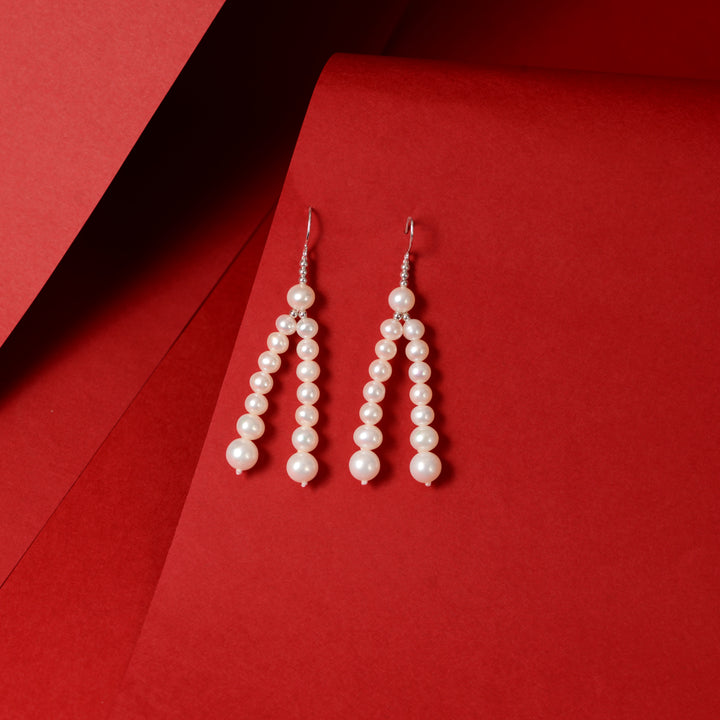 Twin cascading pearl strands (Pearl Drop Earrings)