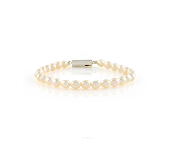 White freshwater pearl bracelet with a silver clasp - Krishna Jewellers Pearls and Gems