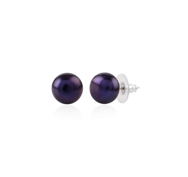 Black color Pearl Earstuds in Silver