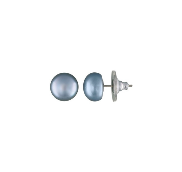 Grey Button Pearl Stud Earrings