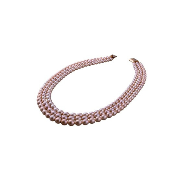 Peach Color 3-Line Graduation Pearl Necklace