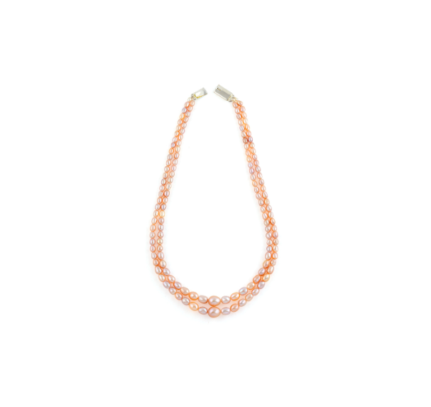 Traditional Graded Oval Peach and Pink Pearl Necklace