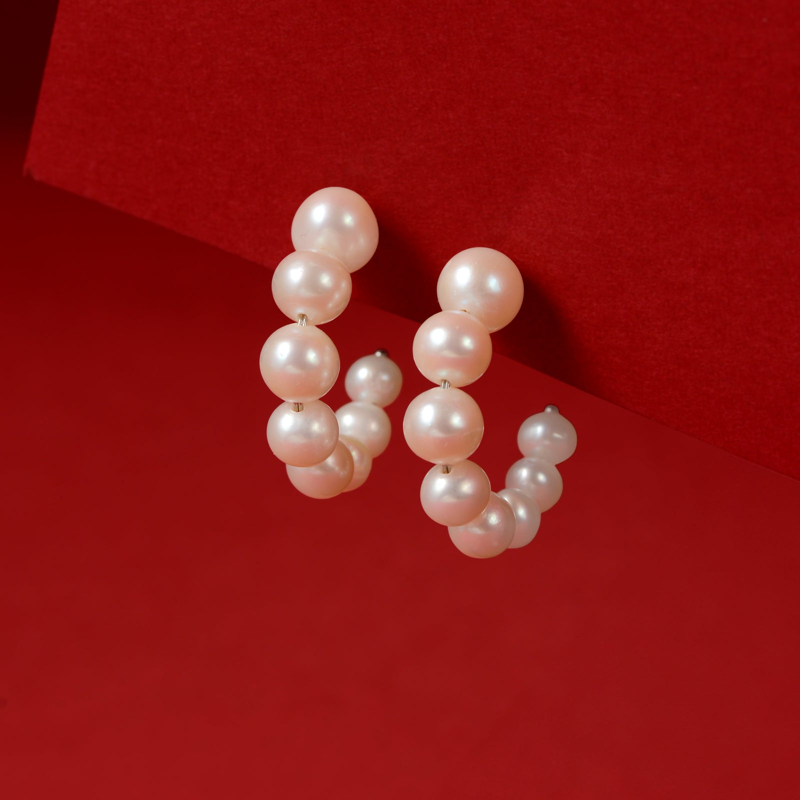 Classic Pearl Round Cufflinks & Pearl Hoop Earrings Set