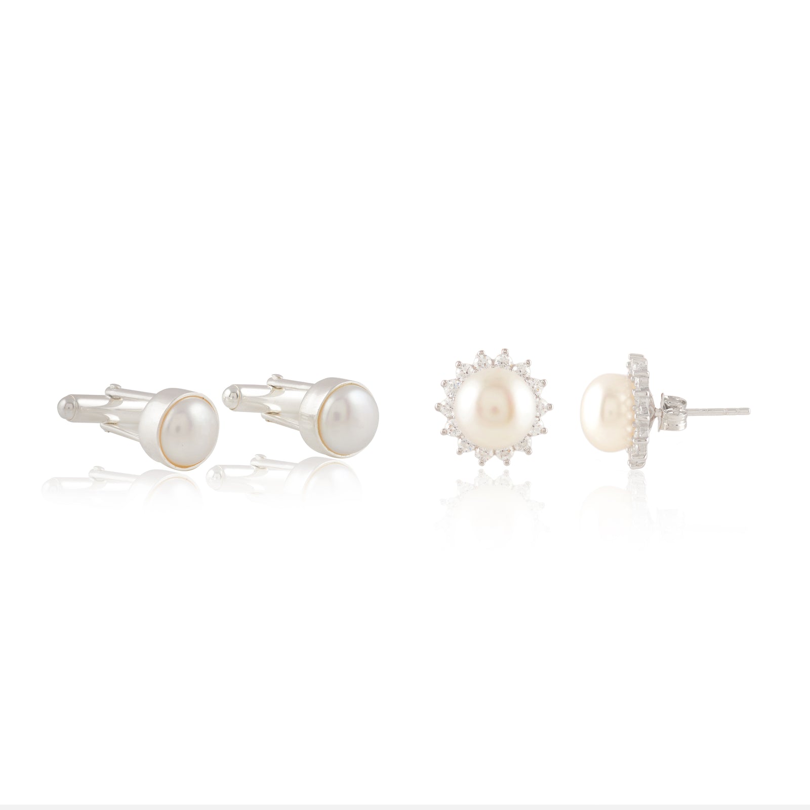Pearl Radiance Gift Set (Pearl Stud Earrings & Pearl Round Cufflinks)