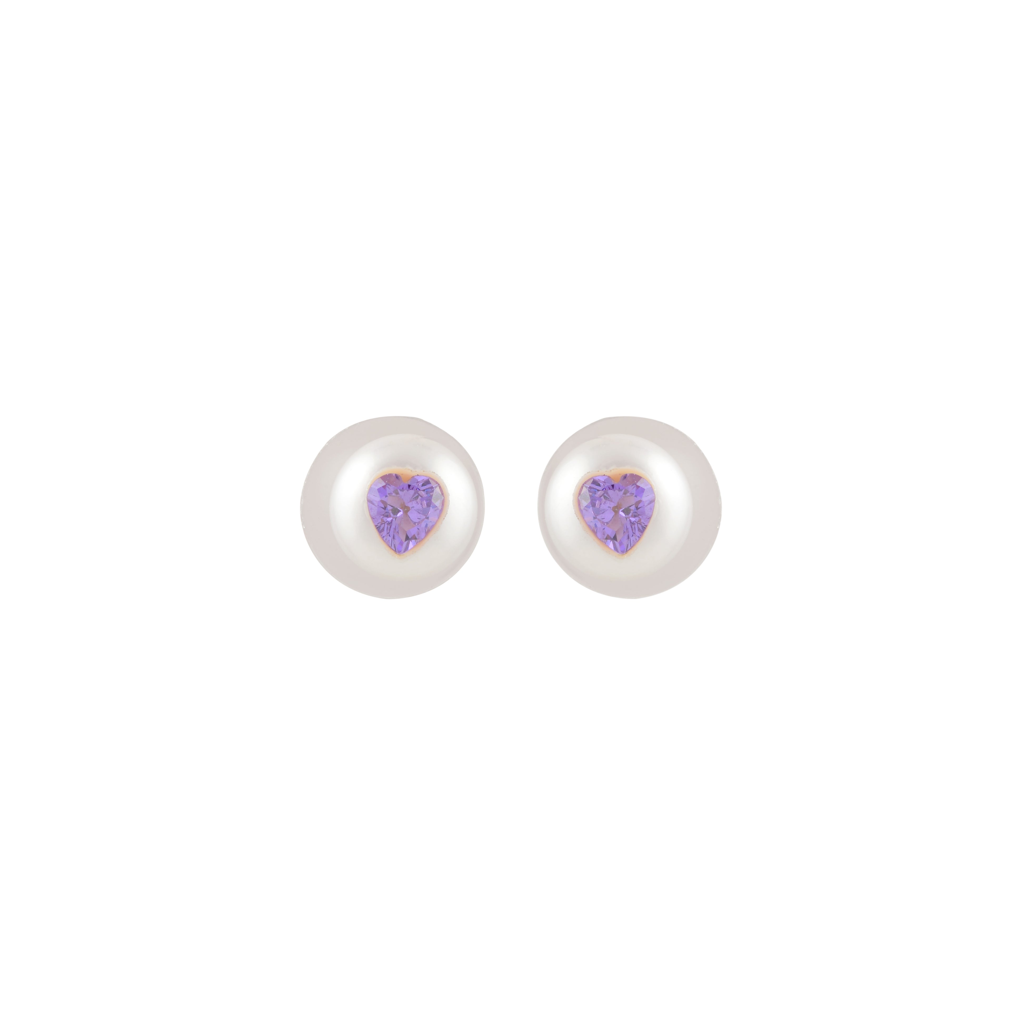 Lilac Heart Pearl studs ( Lavender Heart CZ Button Pearl Stud Earrings )