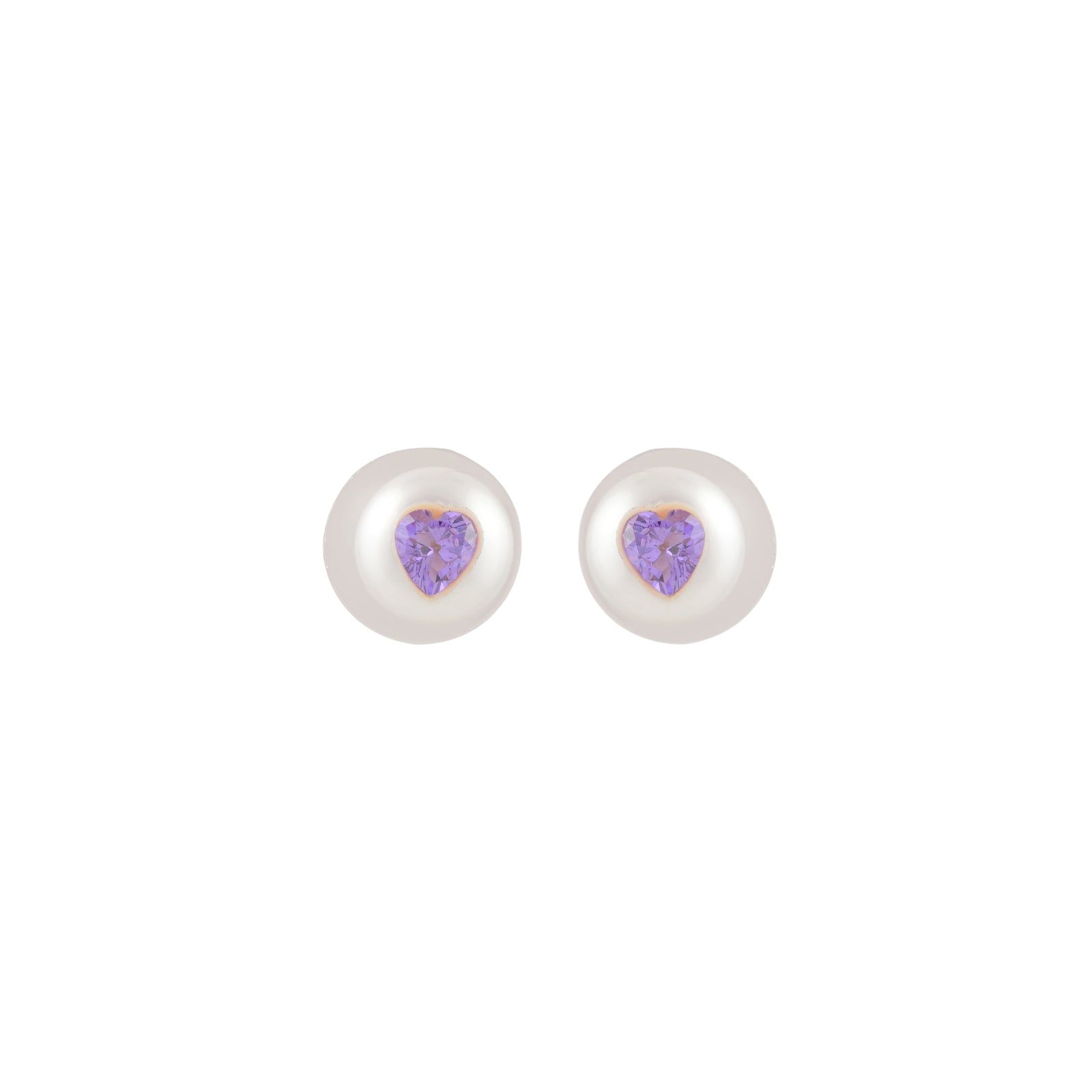 Lilac Heart Pearl studs ( Lavender Heart CZ Button Pearl Stud Earrings )