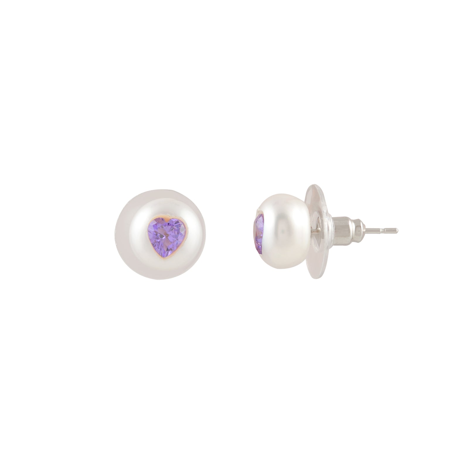 Lilac Heart Pearl studs ( Lavender Heart CZ Button Pearl Stud Earrings )