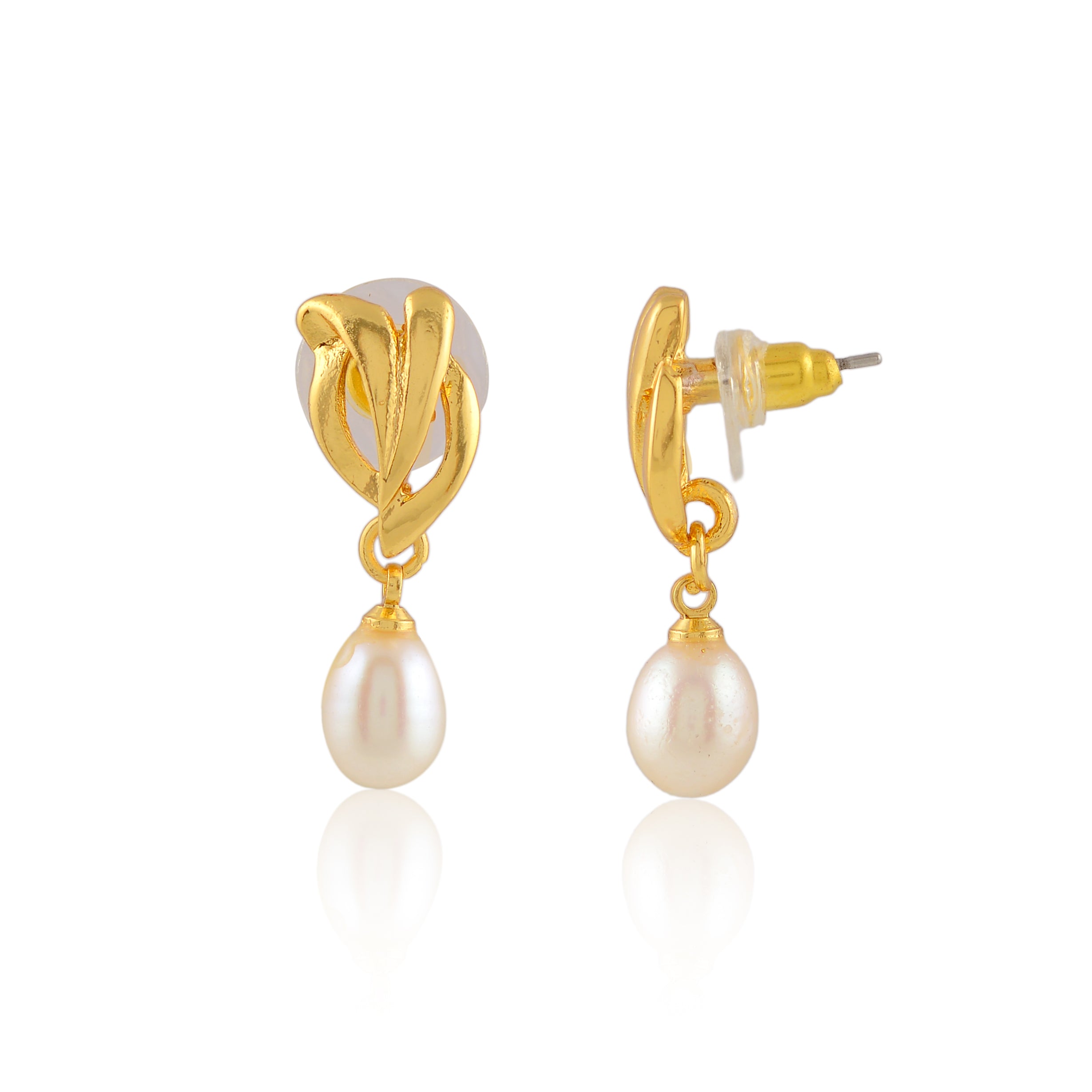 Classic Knot Pearl Drops (Freshwater Pearl Drop Earrings in Gold Finish)