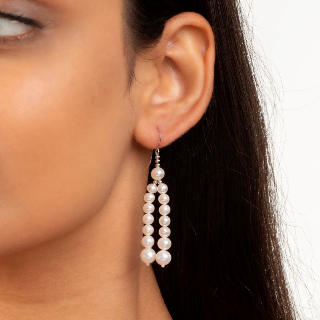 Twin cascading pearl strands (Pearl Drop Earrings)