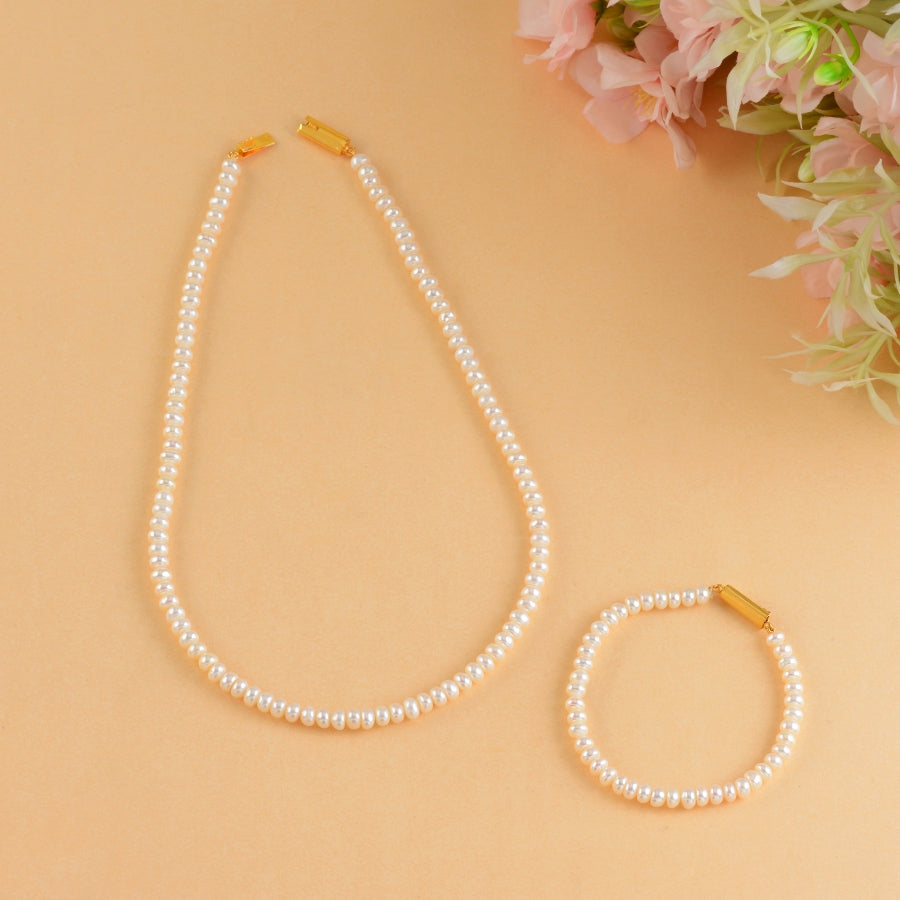 Classic Pearl String Necklace & Bracelet Set (Freshwater Pearl