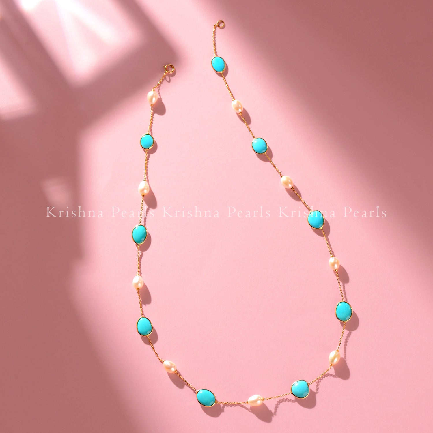 18K Gold Turquoise Pearl Necklace
