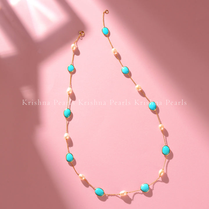 18K Gold Turquoise Pearl Necklace