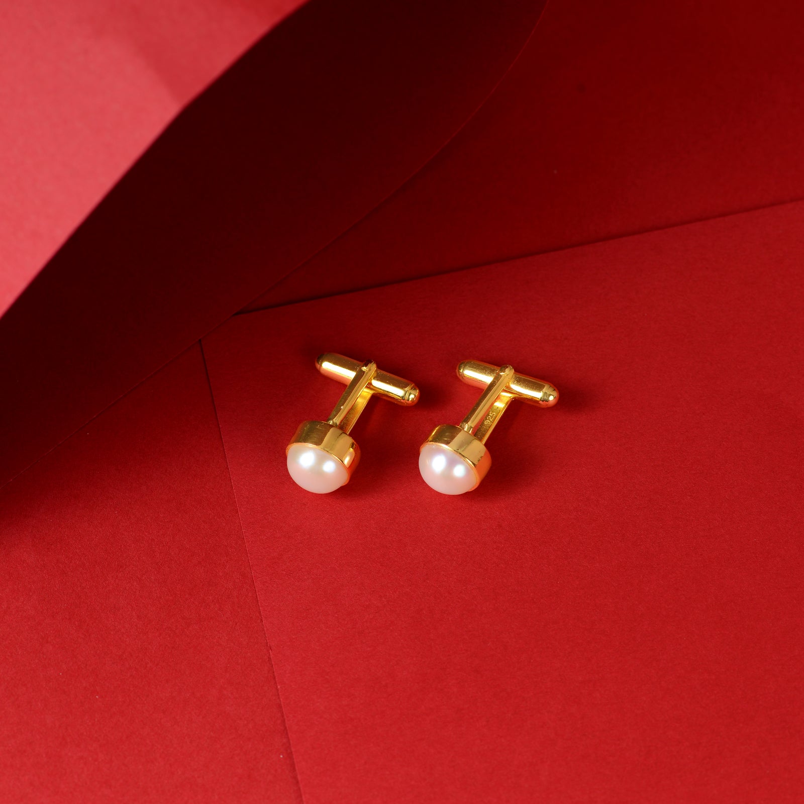 Classic Pearl Round Cufflinks & Pearl Hoop Earrings Set