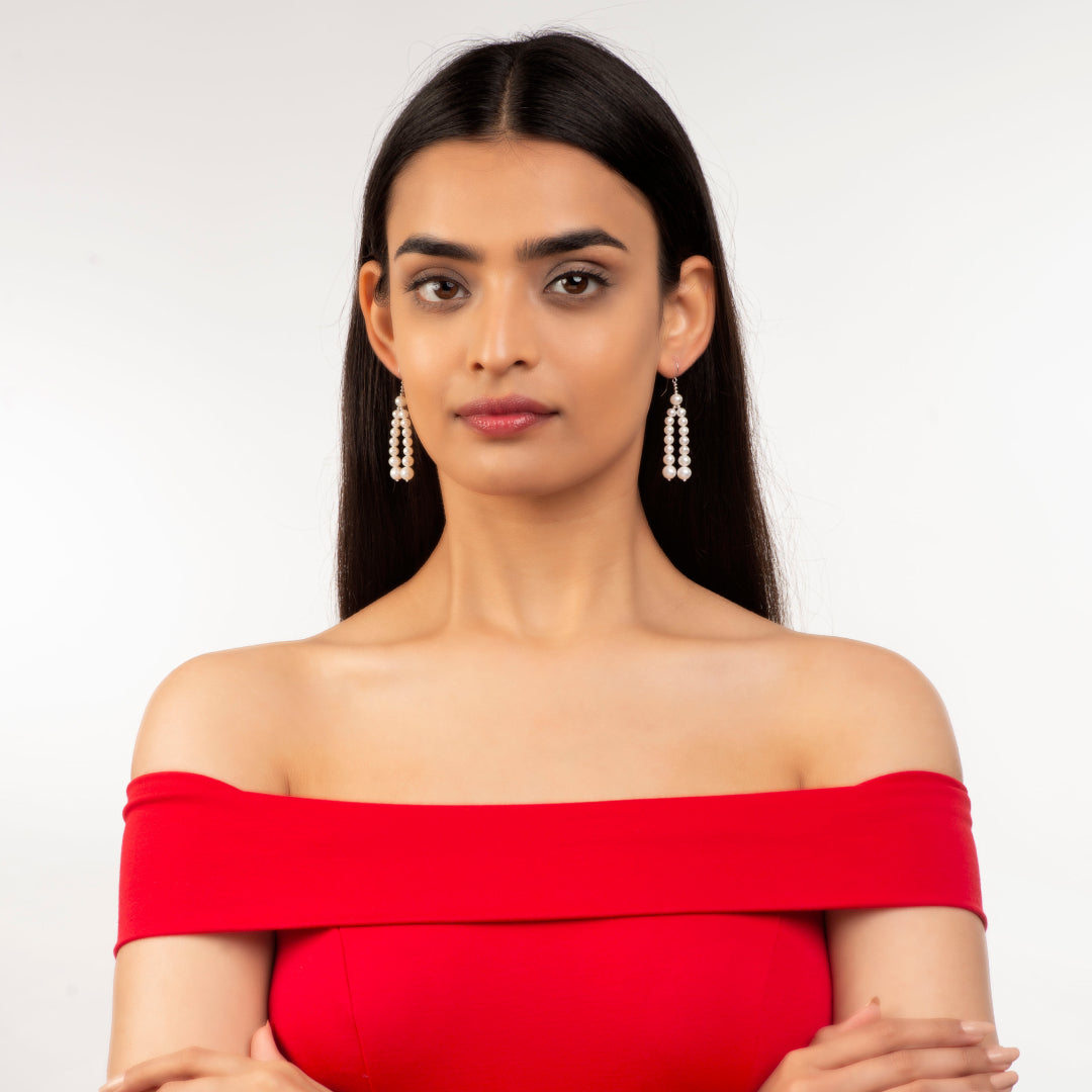 Twin cascading pearl strands (Pearl Drop Earrings)