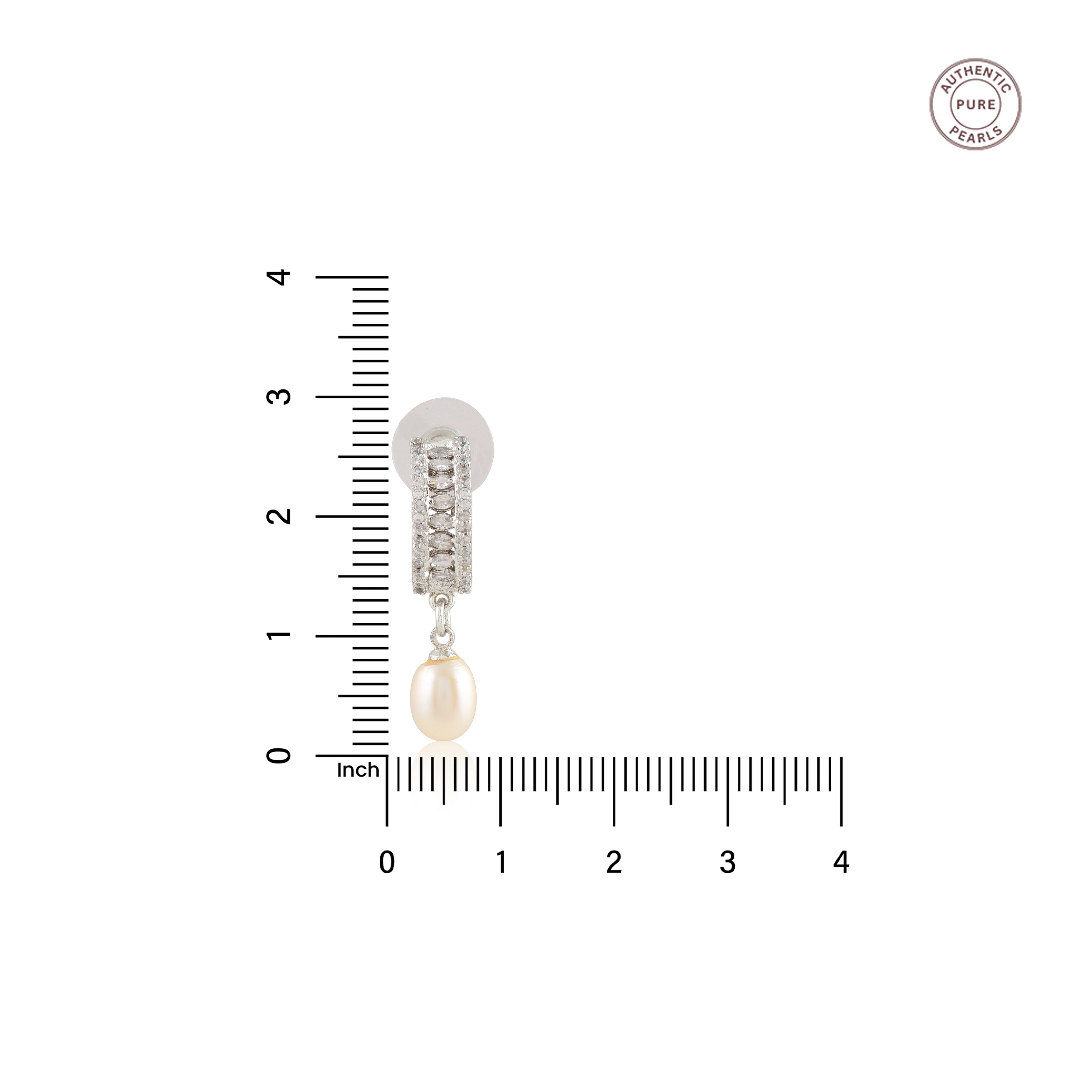 Cluster CZ Pearl Drop Earrings (Freshwater Pearl Earrings with CZ Accents in Silver)