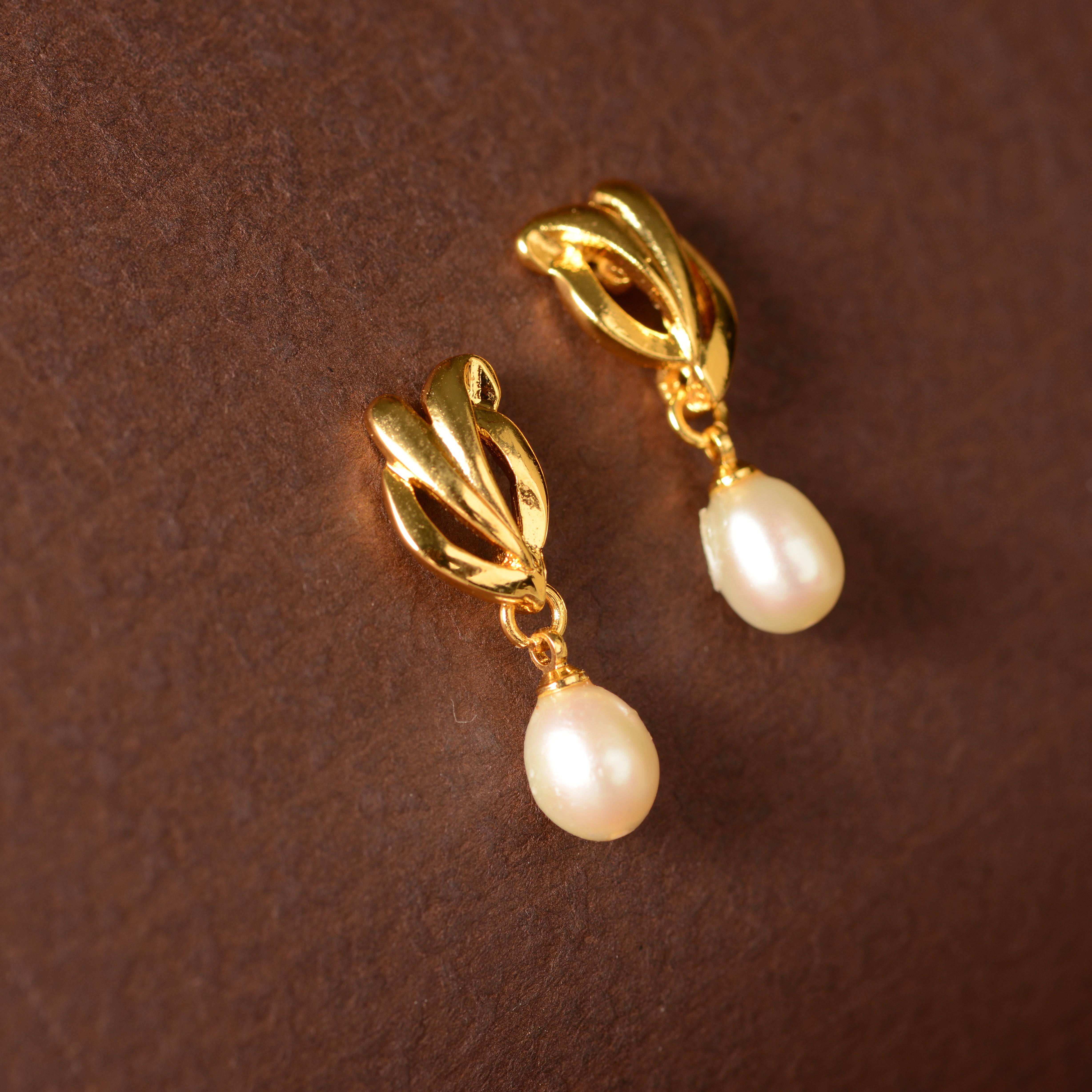 Classic Knot Pearl Drops (Freshwater Pearl Drop Earrings in Gold Finish)