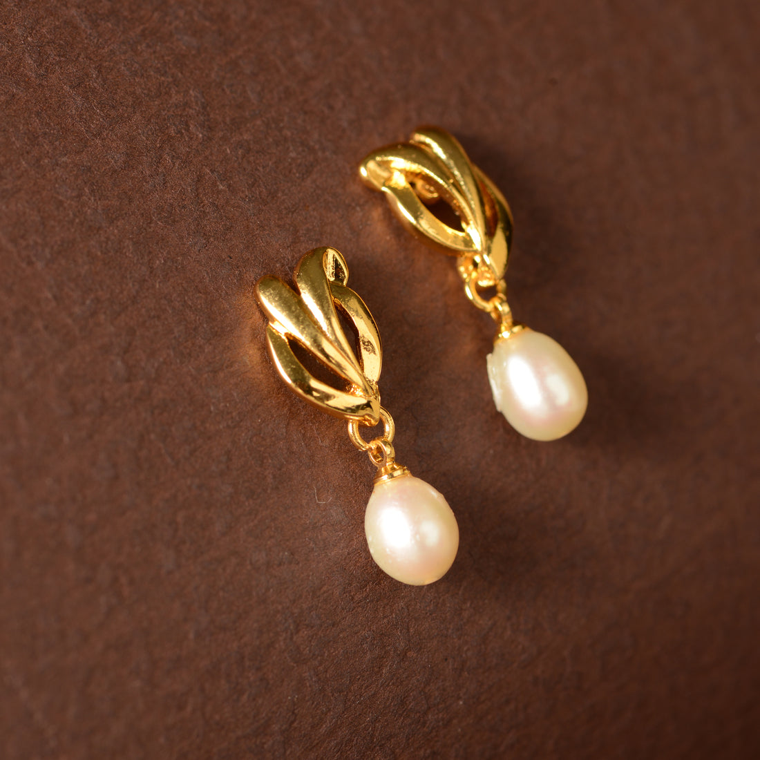Classic Knot Pearl Drops (Freshwater Pearl Drop Earrings in Gold Finish)