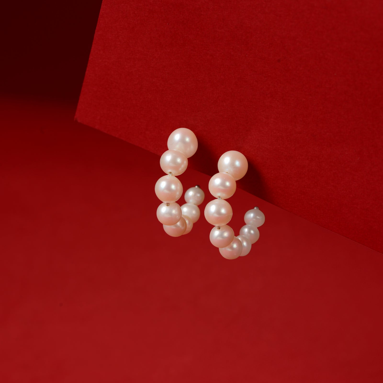 Classic Pearl Round Cufflinks & Pearl Hoop Earrings Set