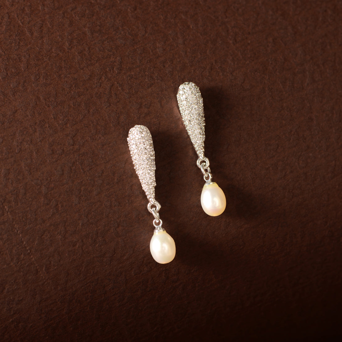 CZ Cascade Pearl Drop Earrings (Freshwater Pearl & CZ Drop Earrings in Silver)