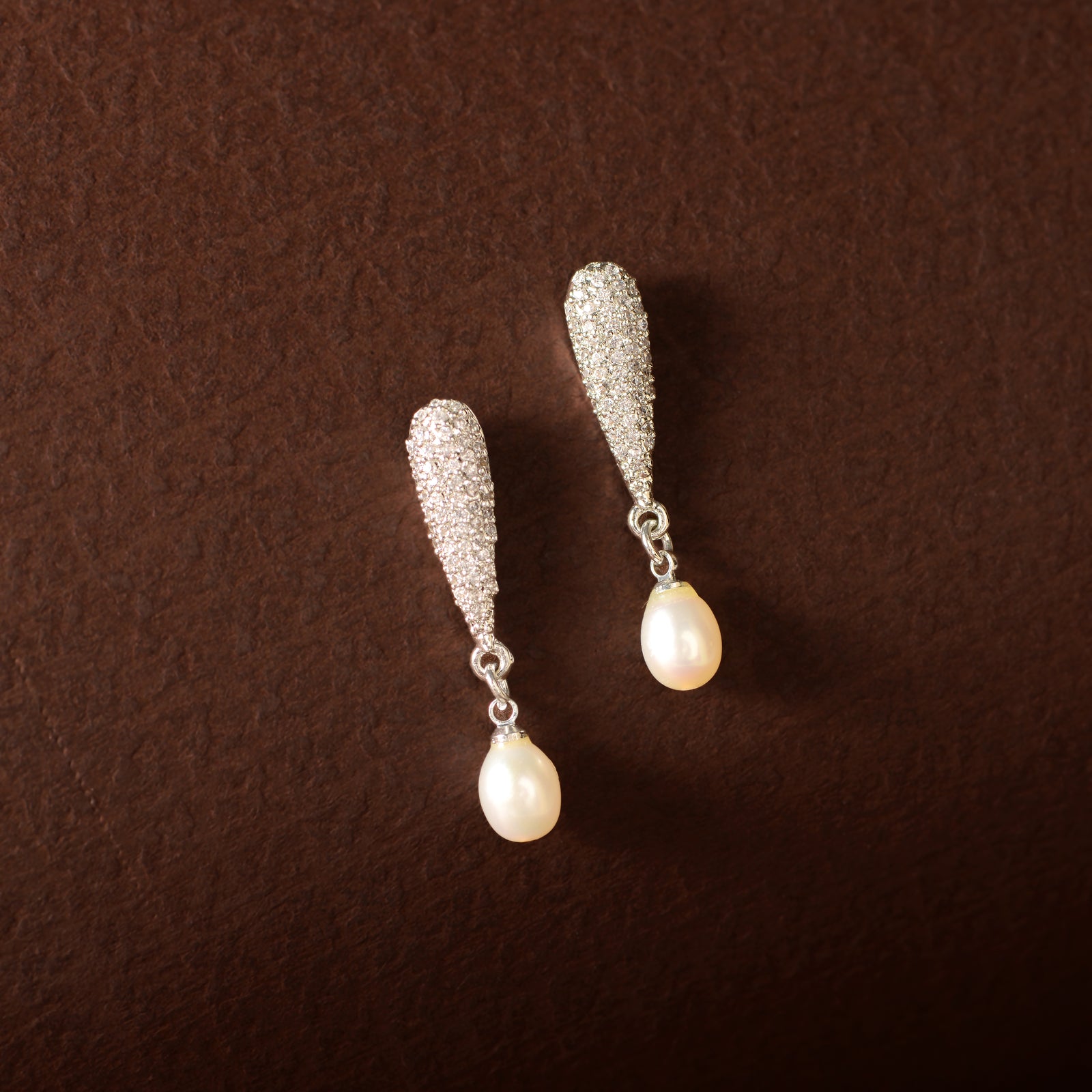 CZ Cascade Pearl Drop Earrings (Freshwater Pearl & CZ Drop Earrings in Silver)