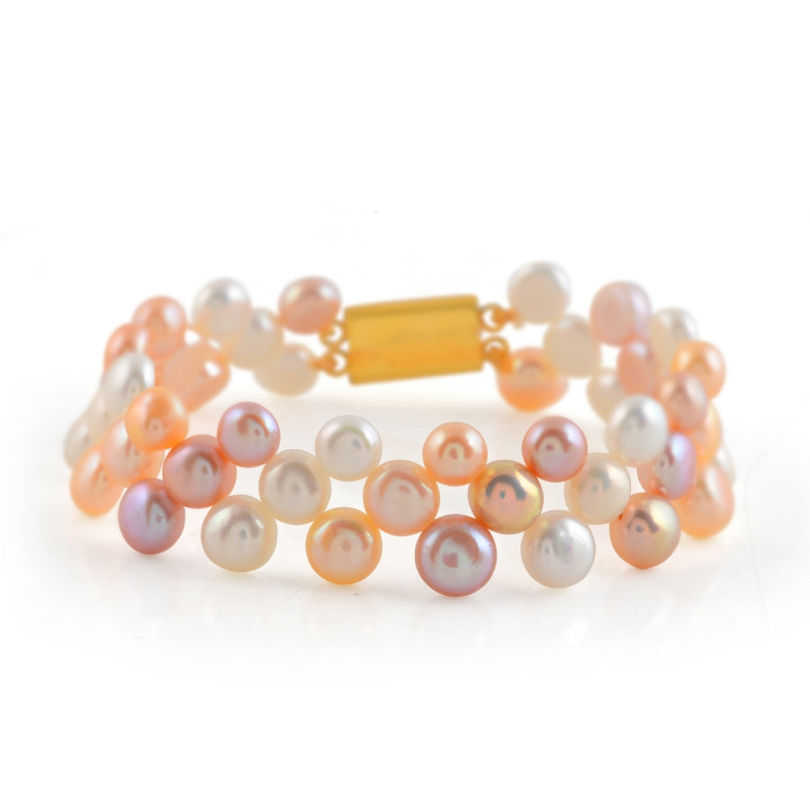 Multishade Pearl Necklace and Bracelet Set in Mesh Pattern