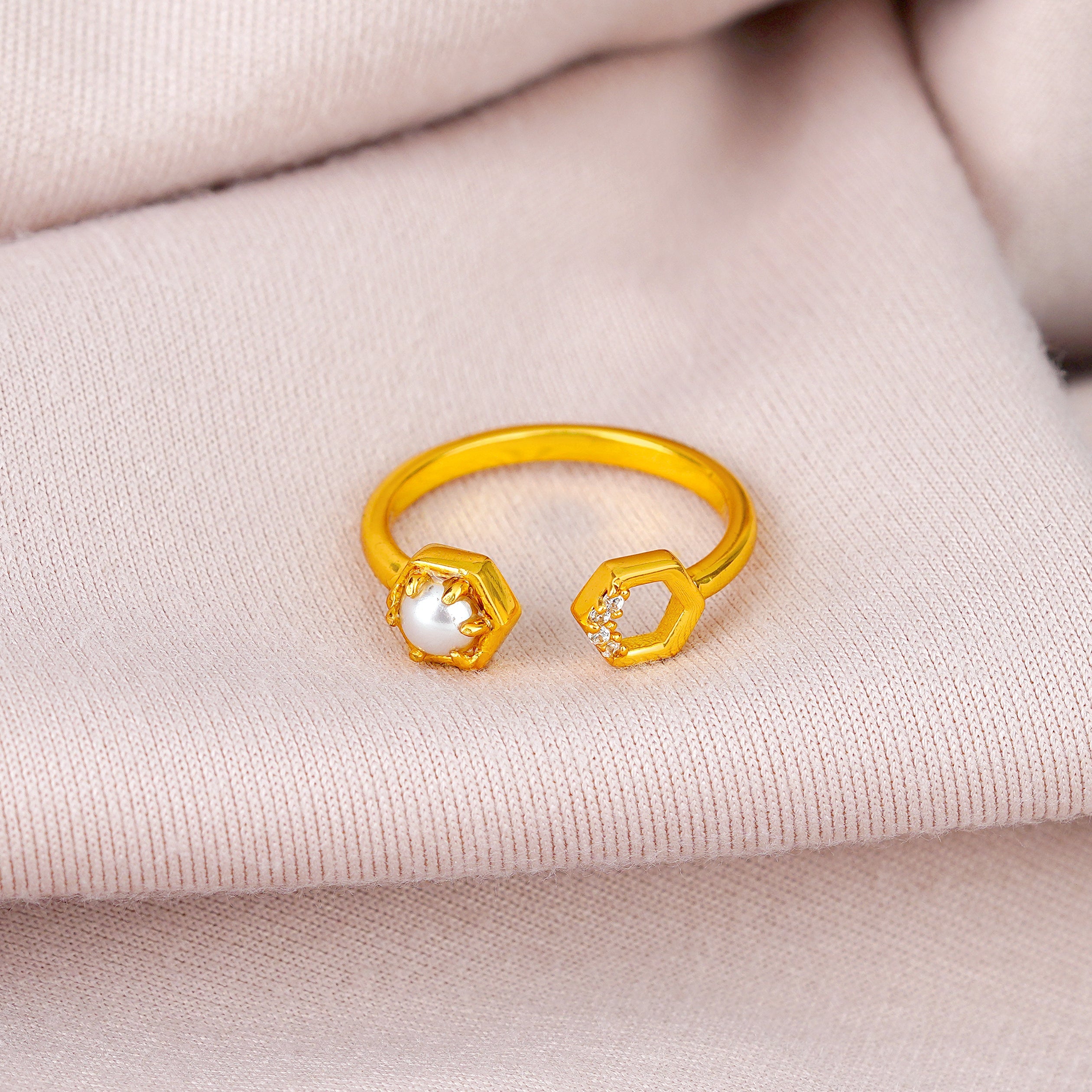 Timeless Luxury Gold Polished Silver Pearl Ring - Krishna Jewellers Pearls and Gems