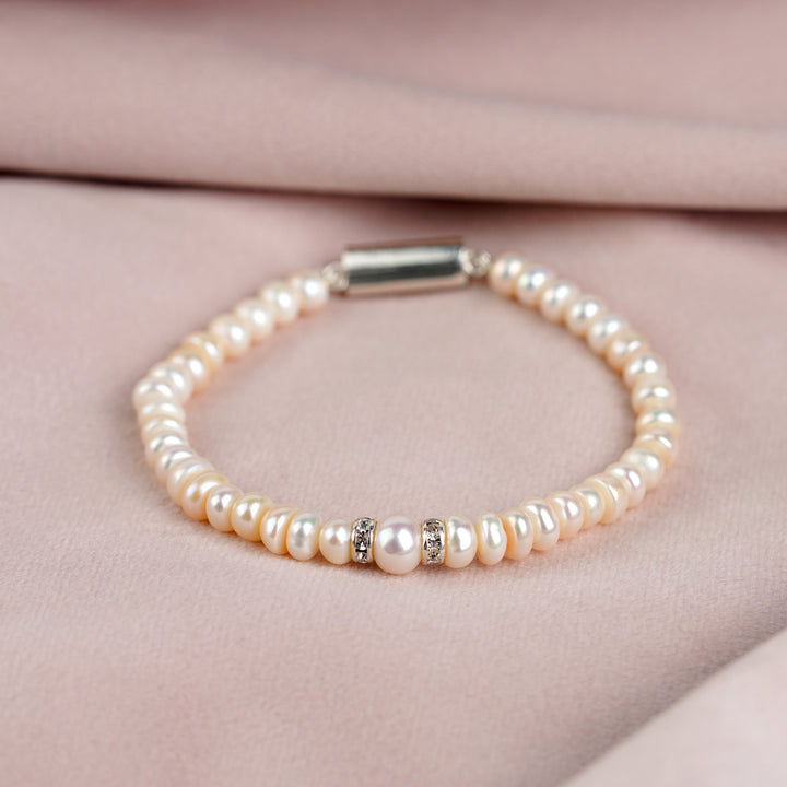 Timeless  White Button Pearl bracelet in Silver - Krishna Pearls