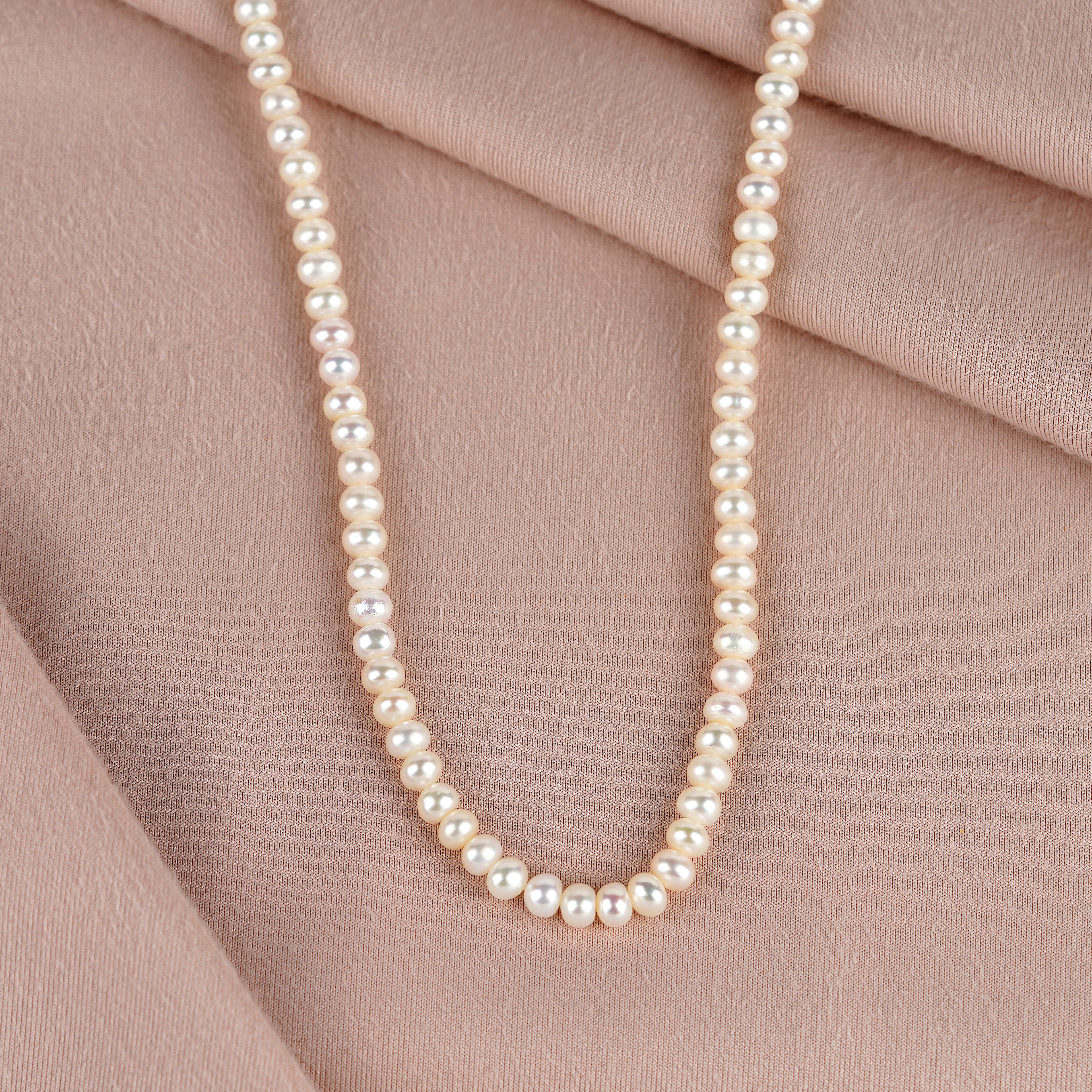 A Radiant White Pearl Button Necklace - Krishna Jewellers Pearls and Gems