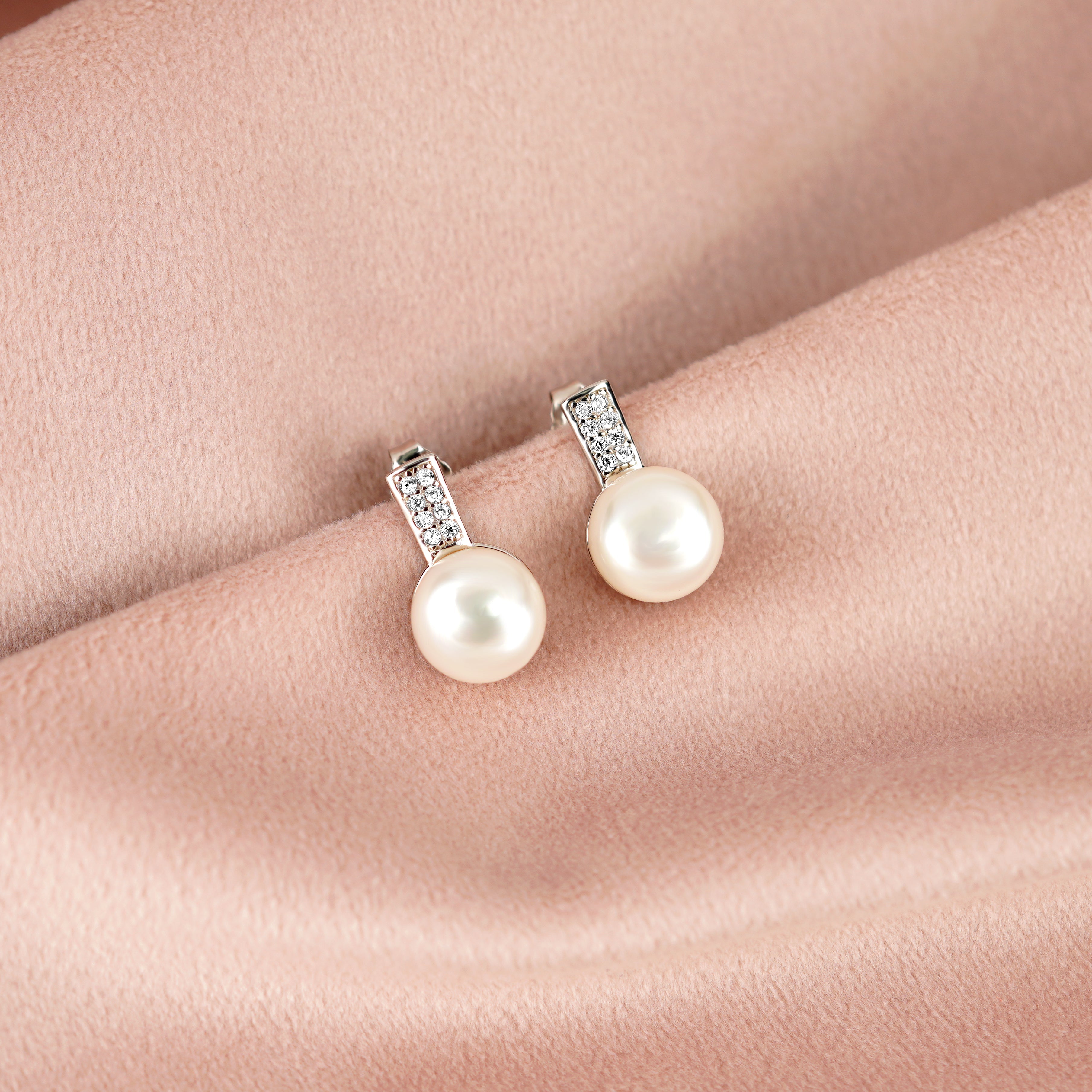 CZ Pearl Studs Earrings - Krishna Jewellers Pearls and Gems