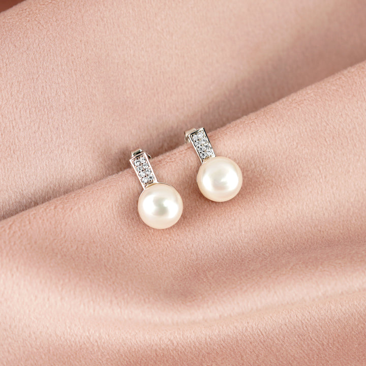 CZ Pearl Studs Earrings - Krishna Jewellers Pearls and Gems