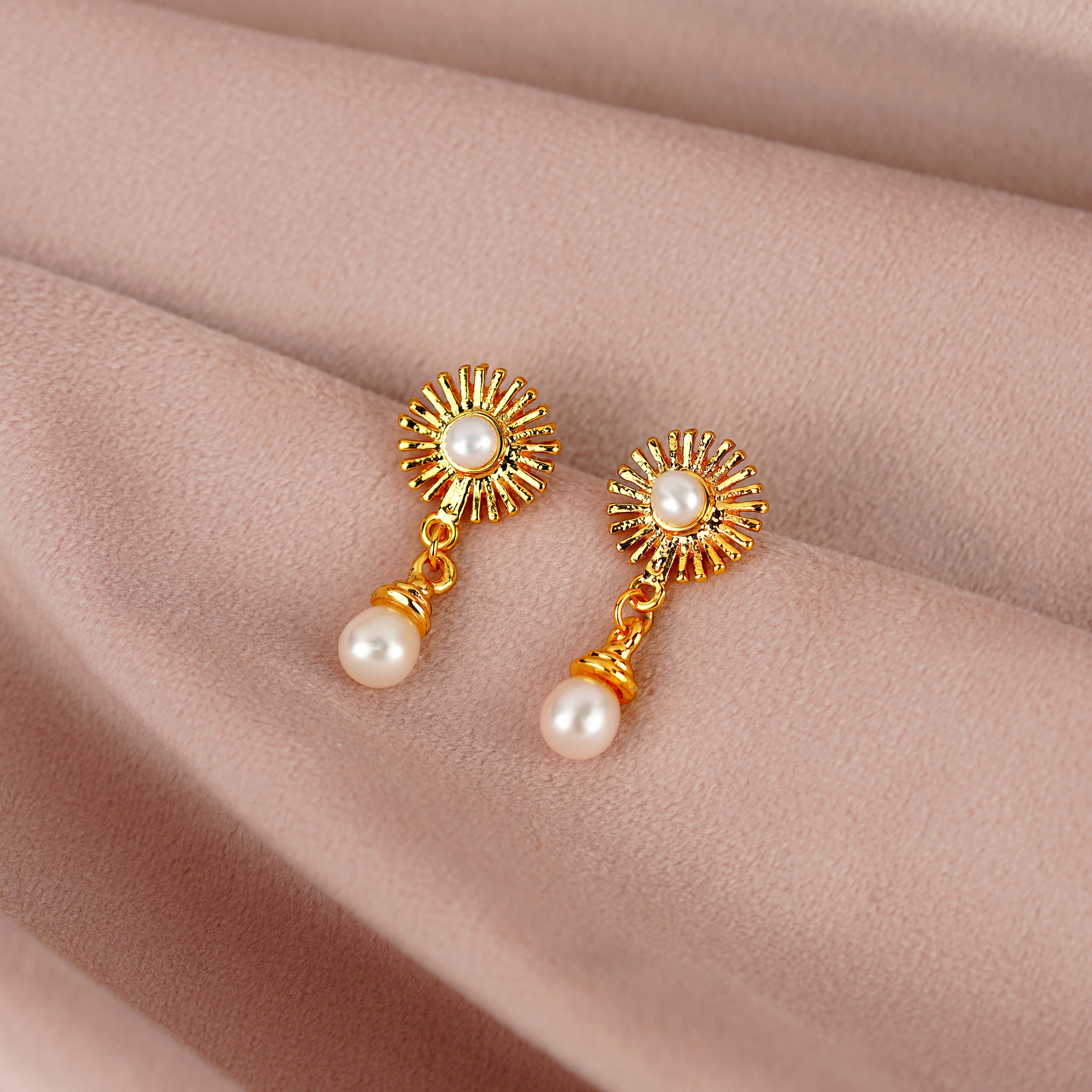 Dainty Floral  Pearl Drops  Earrings - Krishna Jewellers Pearls and Gems