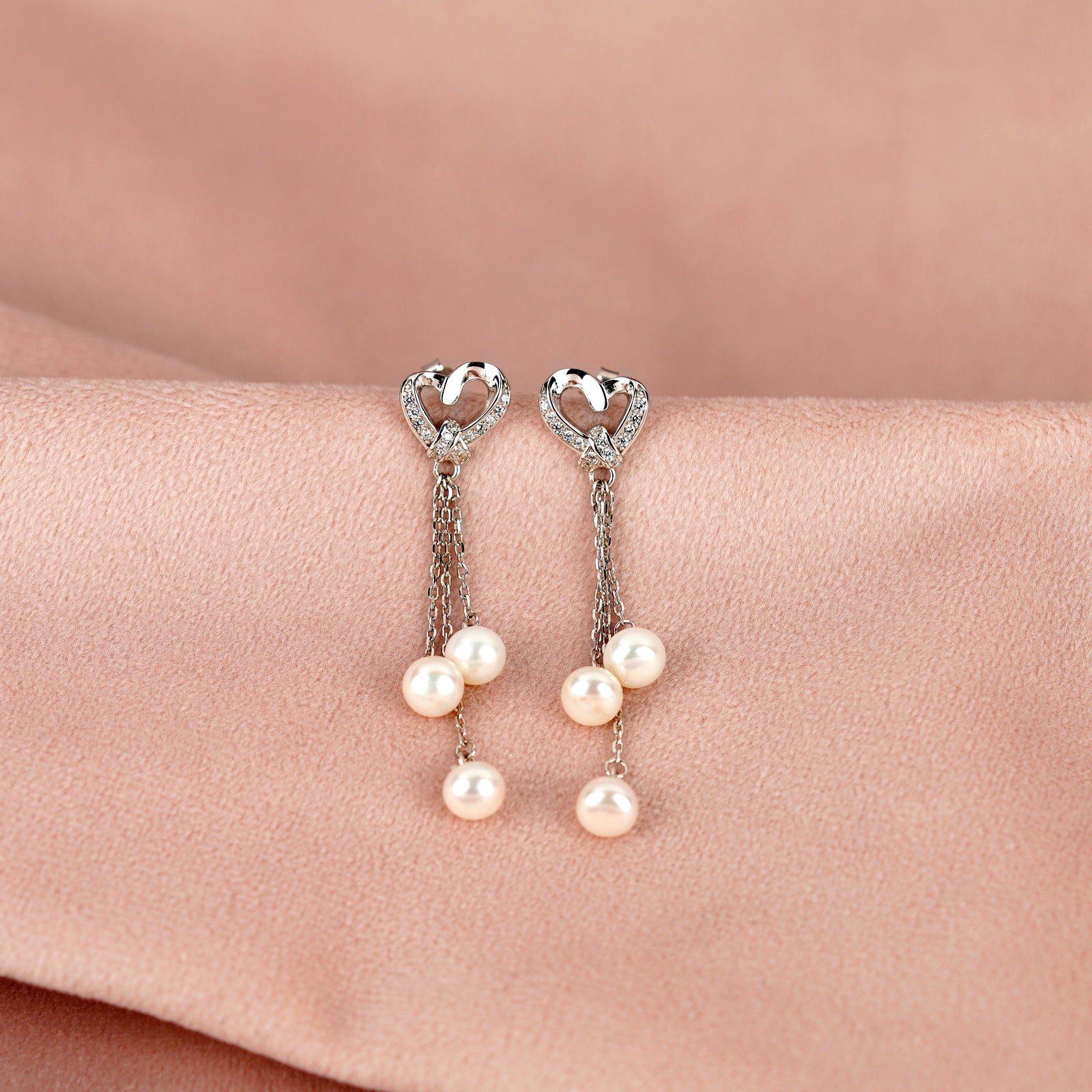 Sparkling Heartfelt Hanging Pearl Earrings - Krishna Jewellers Pearls and Gems