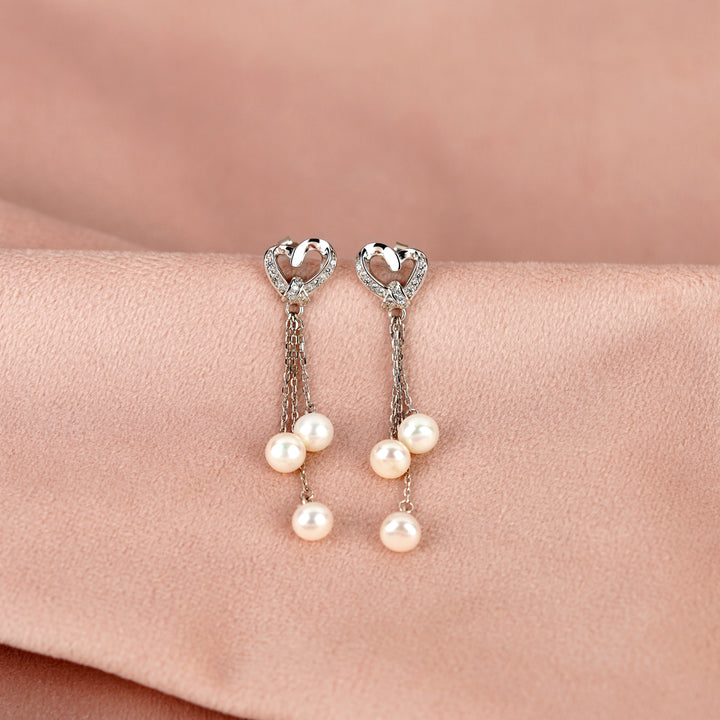 Sparkling Heartfelt Hanging Pearl Earrings - Krishna Jewellers Pearls and Gems