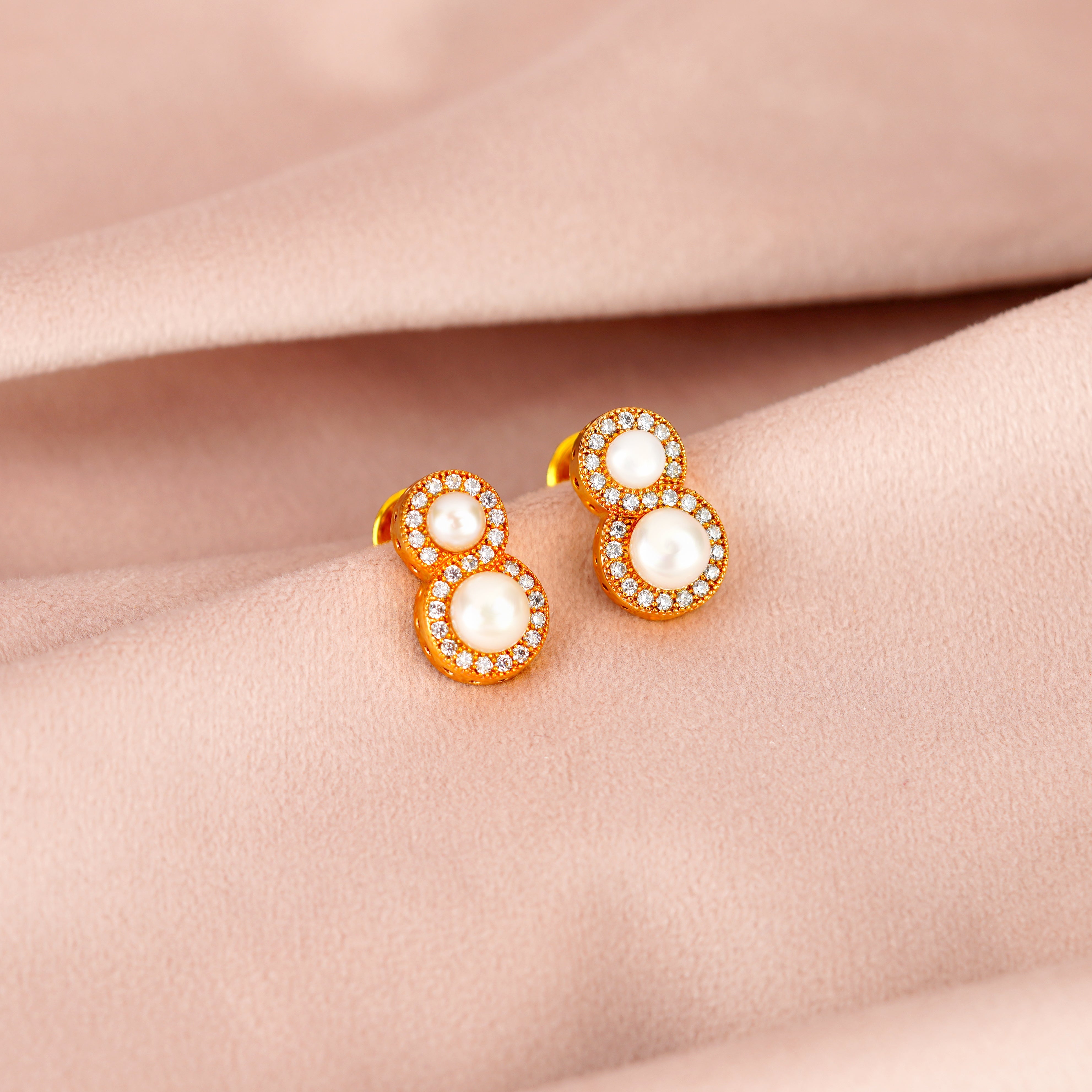 CZ-Stone Pearl Stud Earrings - Krishna Jewellers Pearls and Gems
