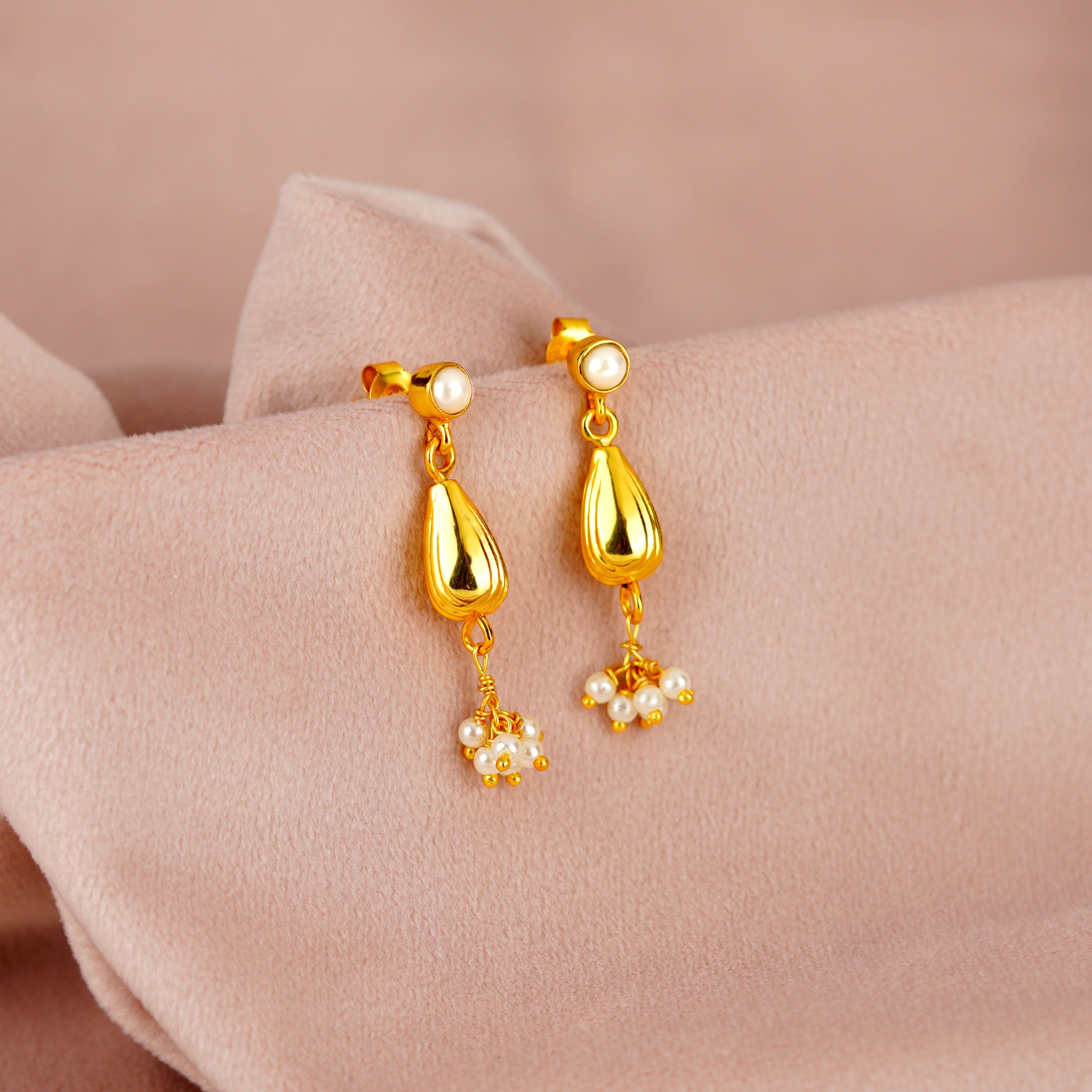 Regal Conch Motif Pearl Earrings - Krishna Jewellers Pearls and Gems