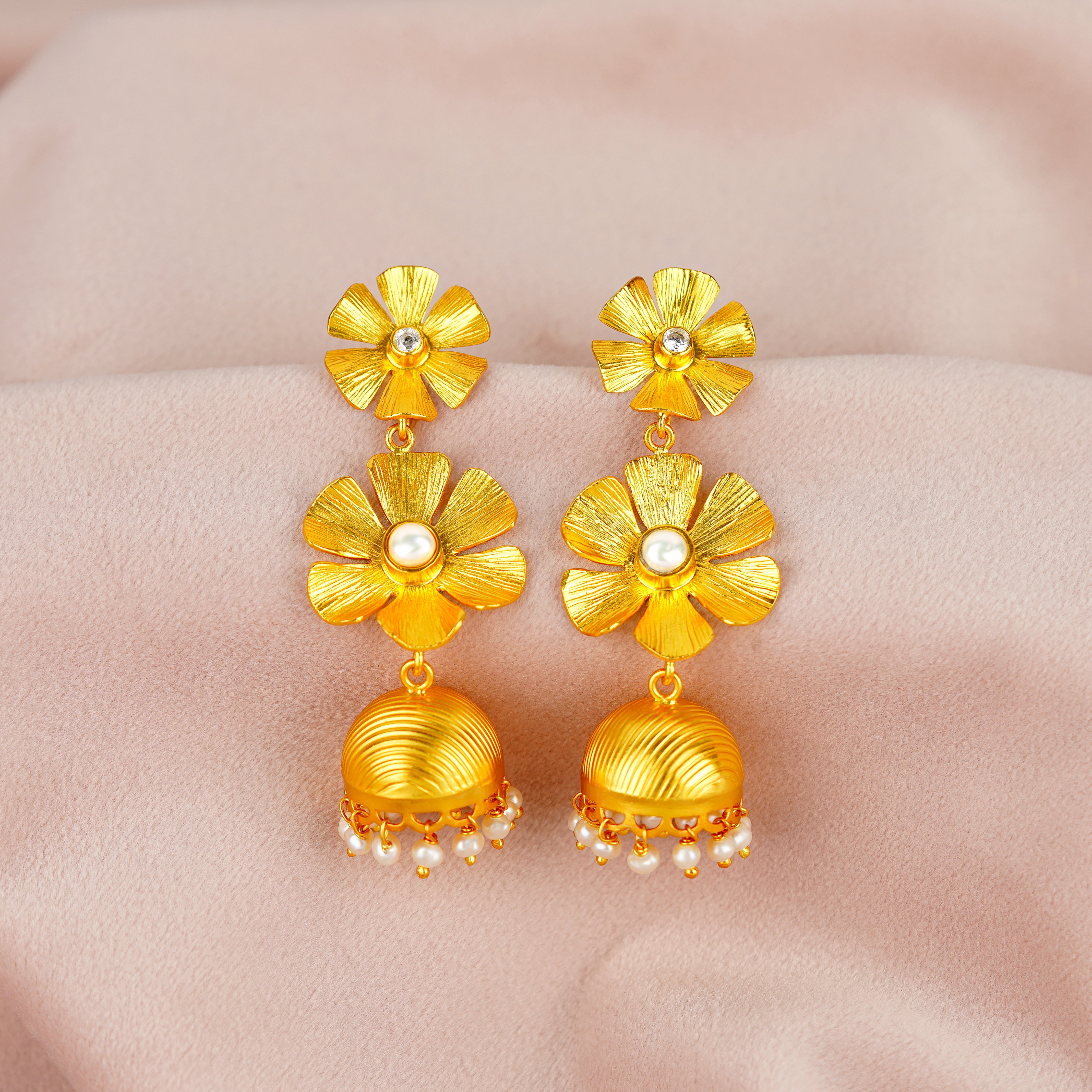 Button pearls adorn silver Jhumka earrings - Krishna Jewellers Pearls and Gems