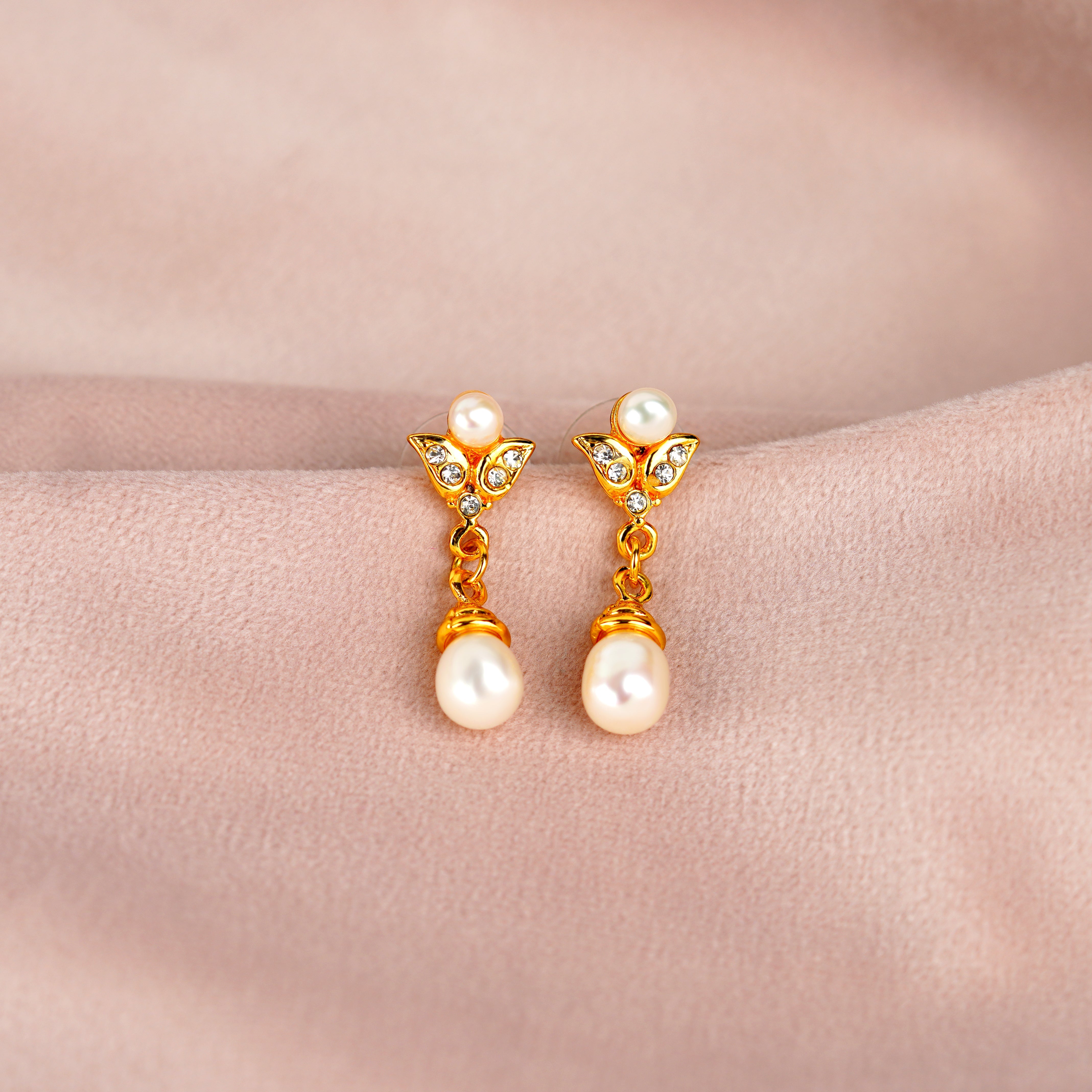 Regal Butterfly Pearl Drop Earrings - Krishna Jewellers Pearls and Gems