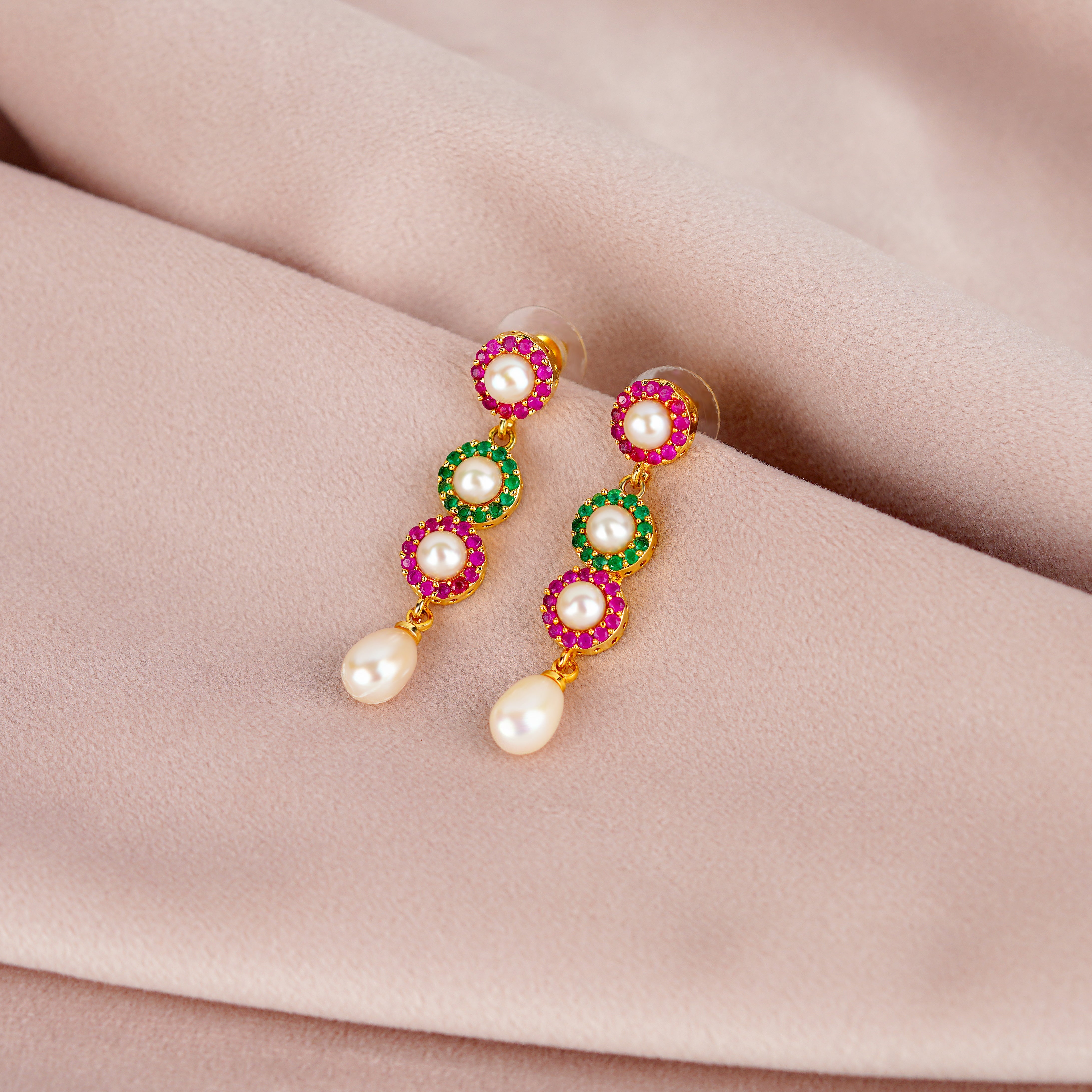 Vibrant Hanging Pearl earrings - Krishna Jewellers Pearls and Gems
