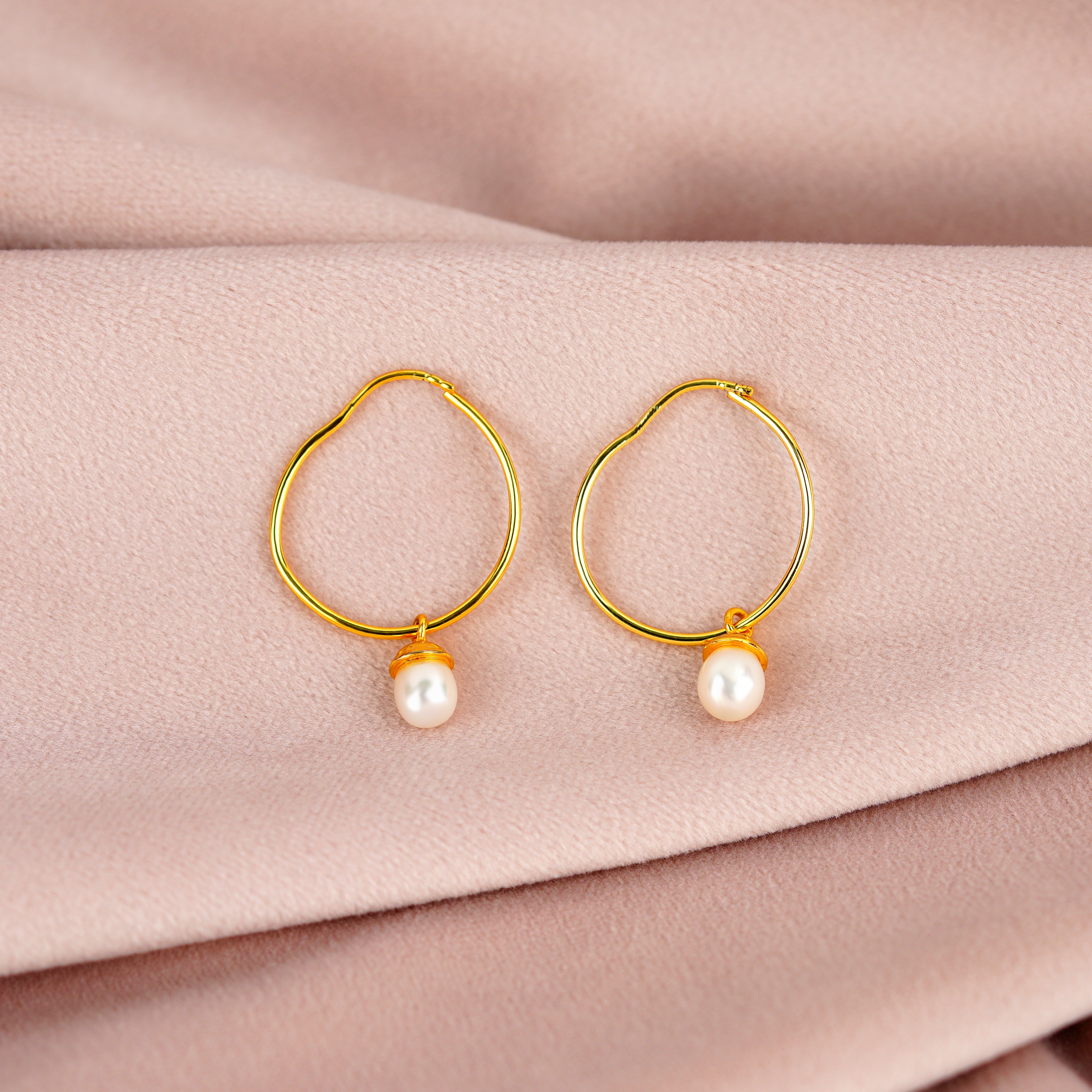 Natural Pearl Hoop Earrings - Krishna Jewellers Pearls and Gems
