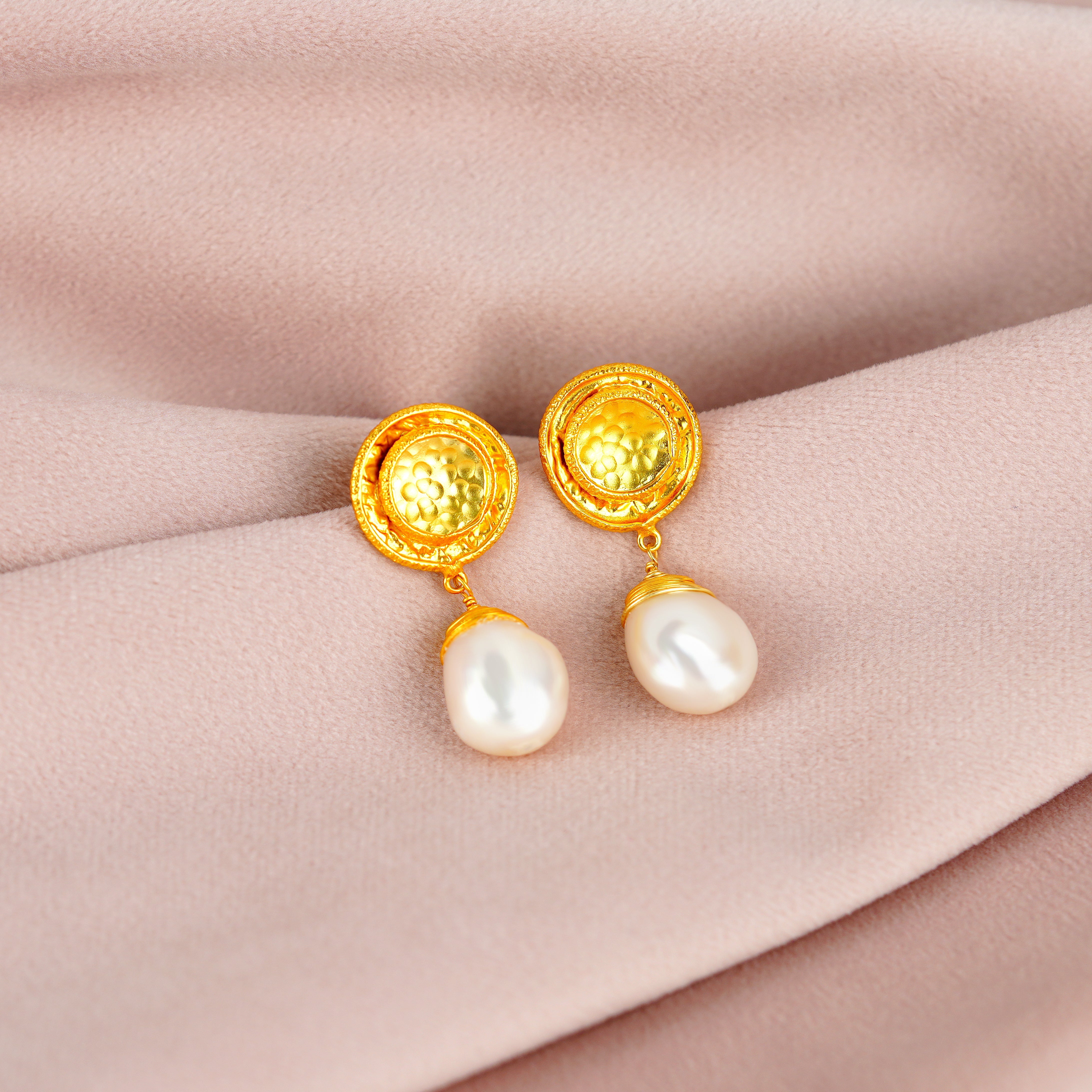 Pearl Elegance Drop Earrings with an Alloy Accent - Krishna Jewellers Pearls and Gems