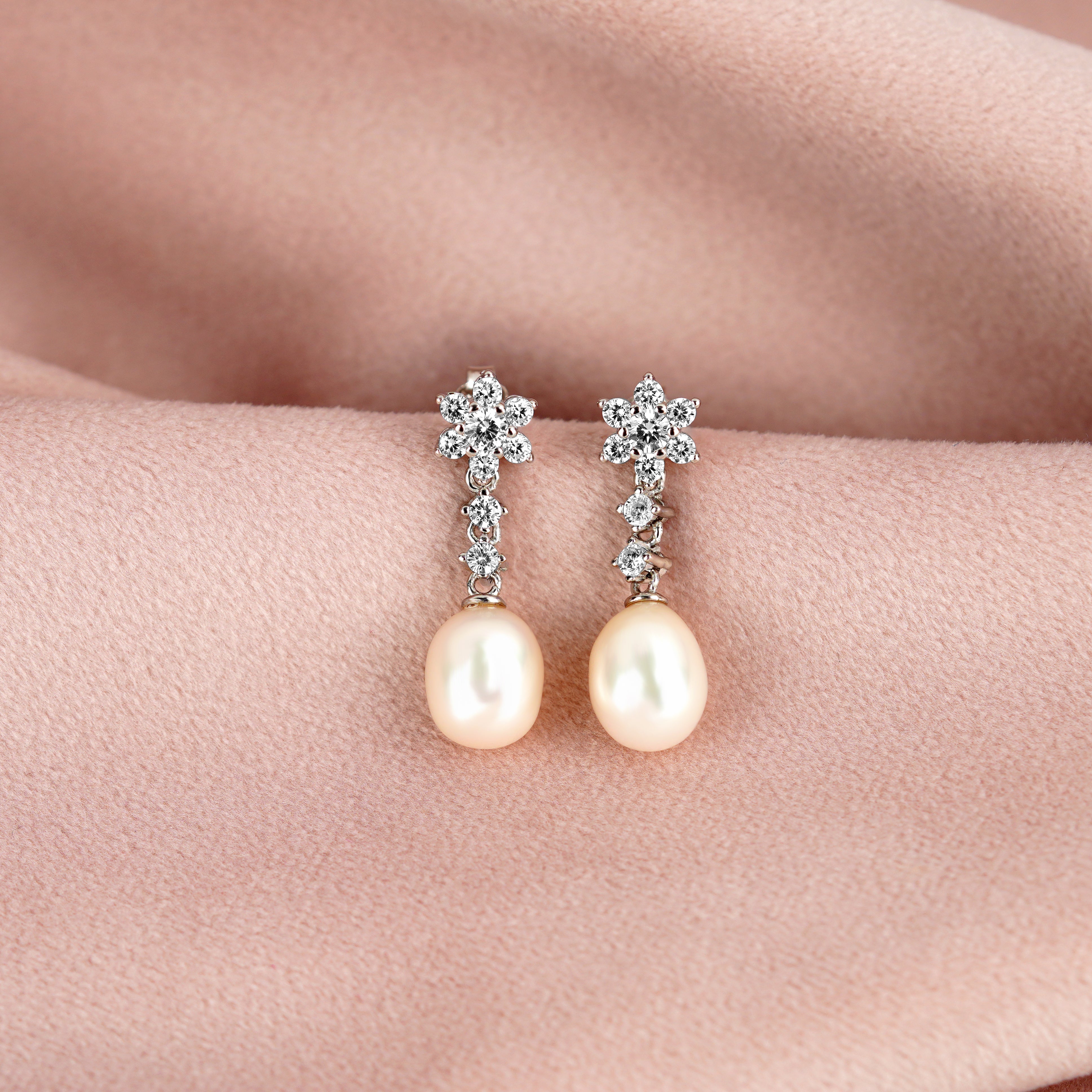 Floral Pearl Drop Earrings - Krishna Jewellers Pearls and Gems