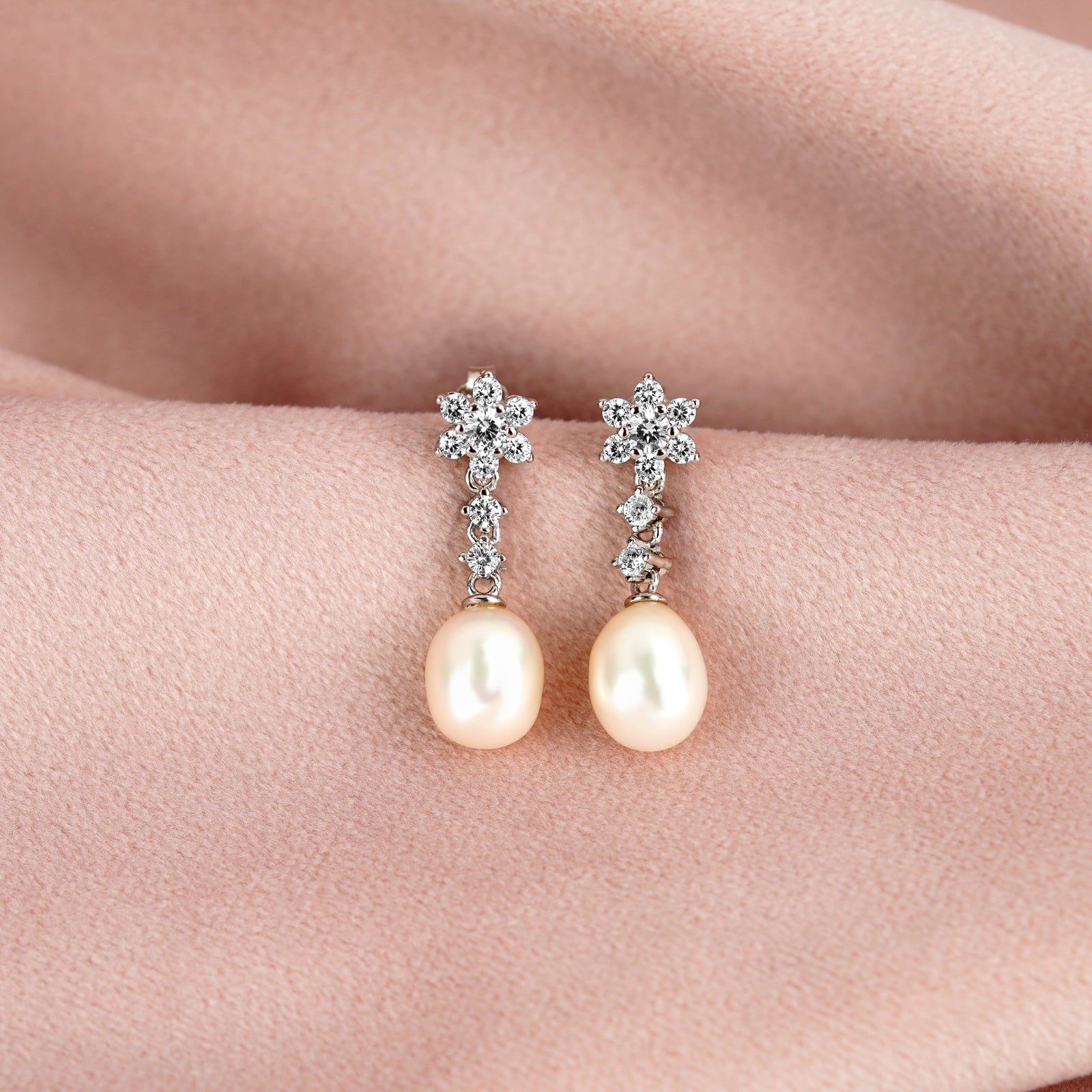 Floral Pearl Drop Earrings - Krishna Jewellers Pearls and Gems