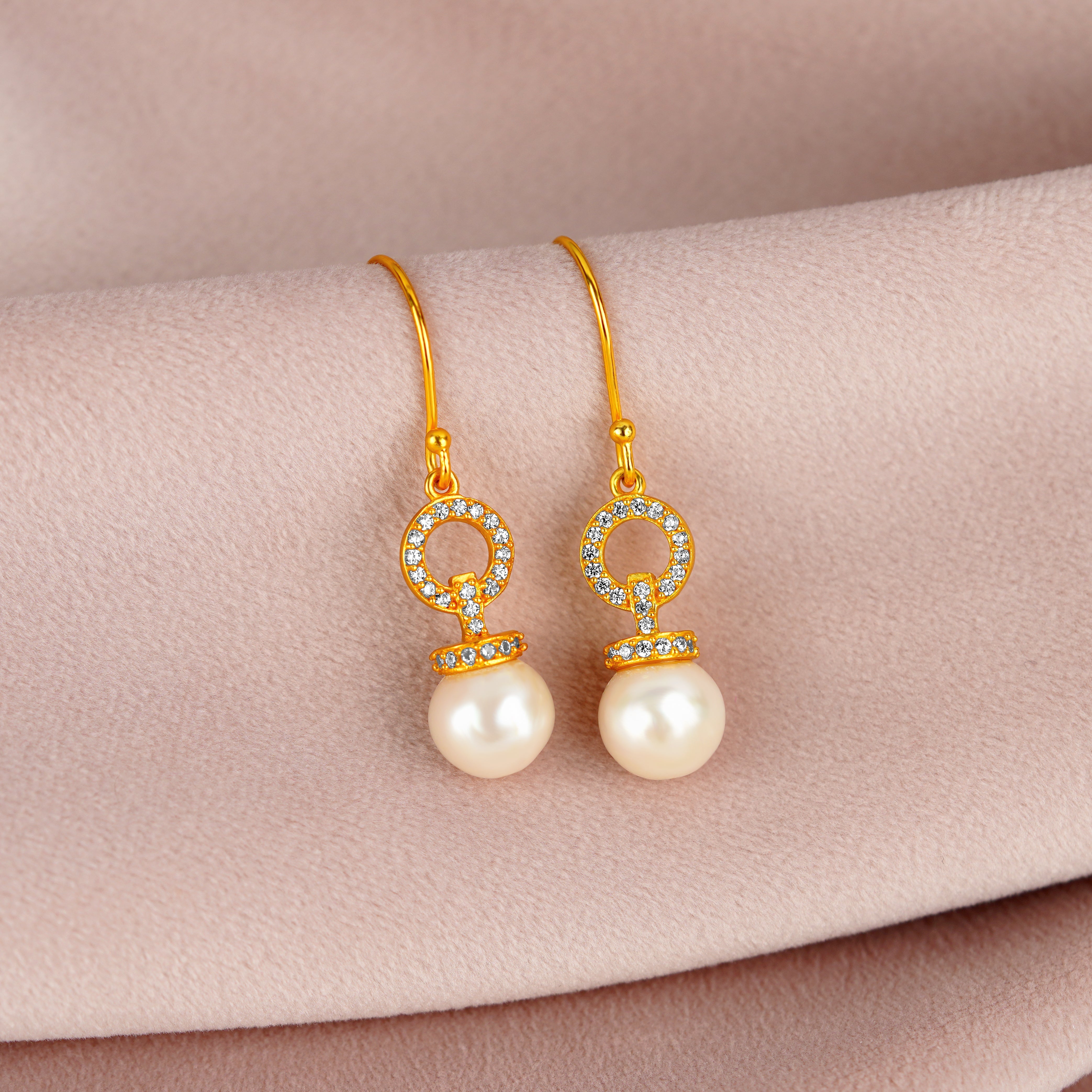 Charming J hoop Pearl Earrings - Krishna Jewellers Pearls and Gems