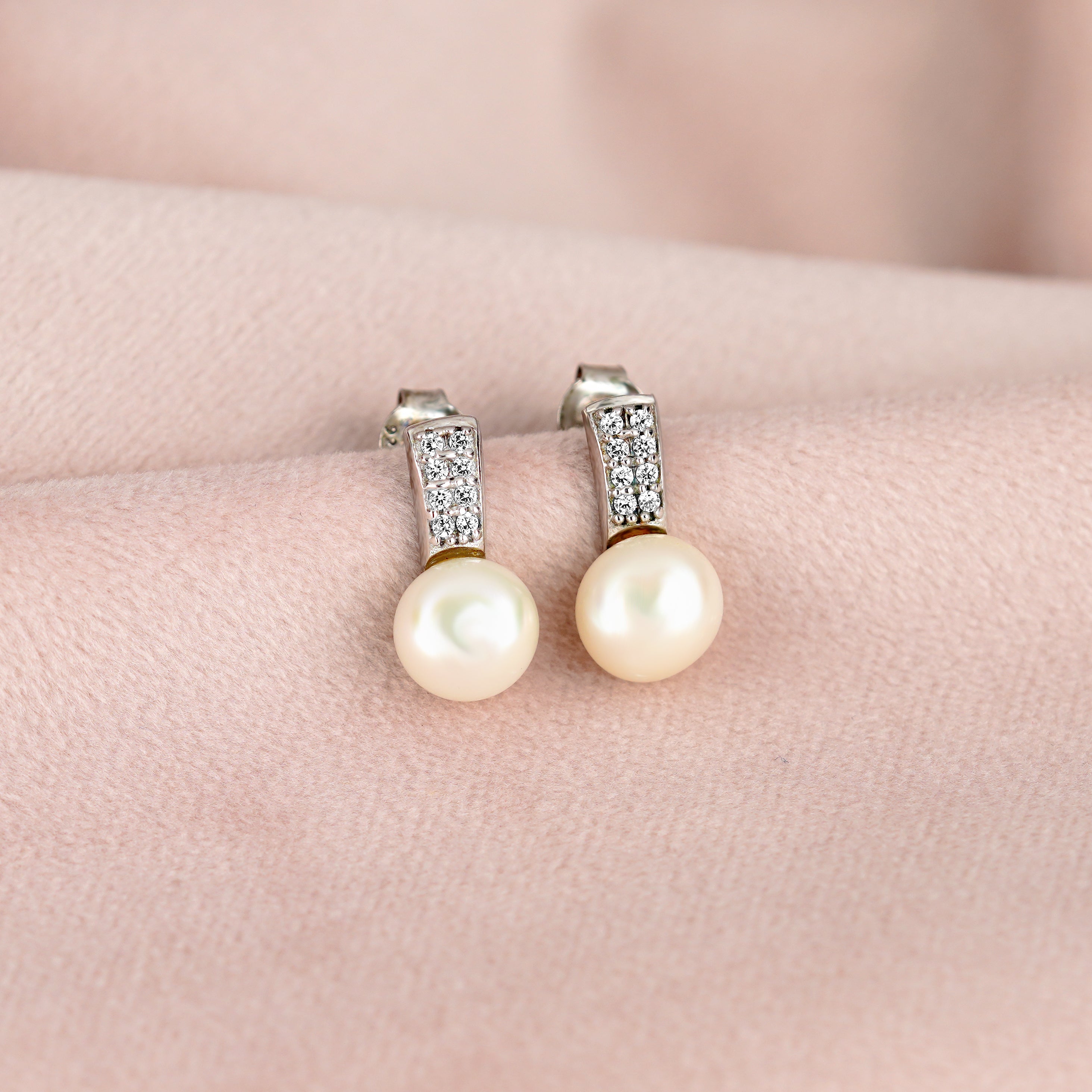 CZ and Button Pearl Studs - Krishna Jewellers Pearls and Gems