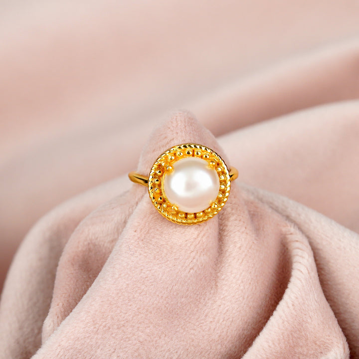 Radiant Elegance: Fresh Water Button Pearl Ring - Krishna Jewellers Pearls and Gems