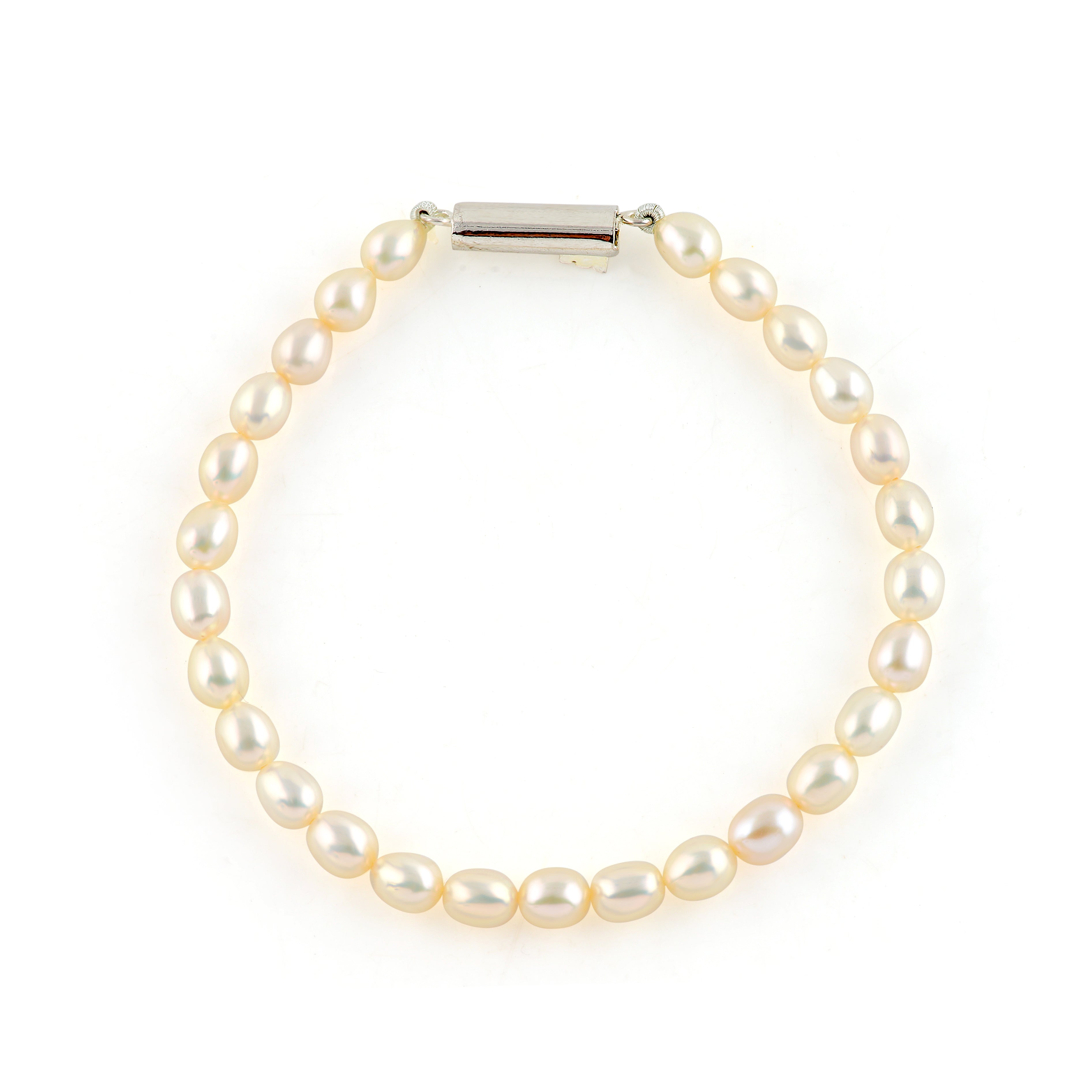 White freshwater pearl bracelet with a silver clasp - Krishna Pearls